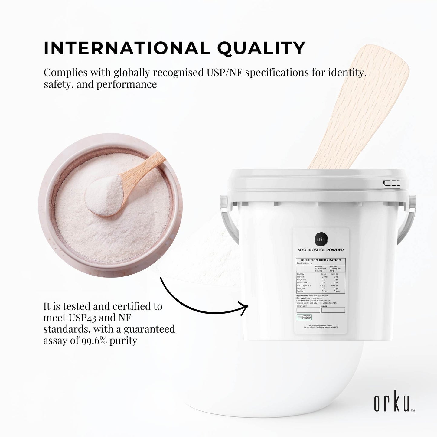 Orku 3.5Kg Myo Inositol Powder Tub - USP Grade High Purity Unflavoured