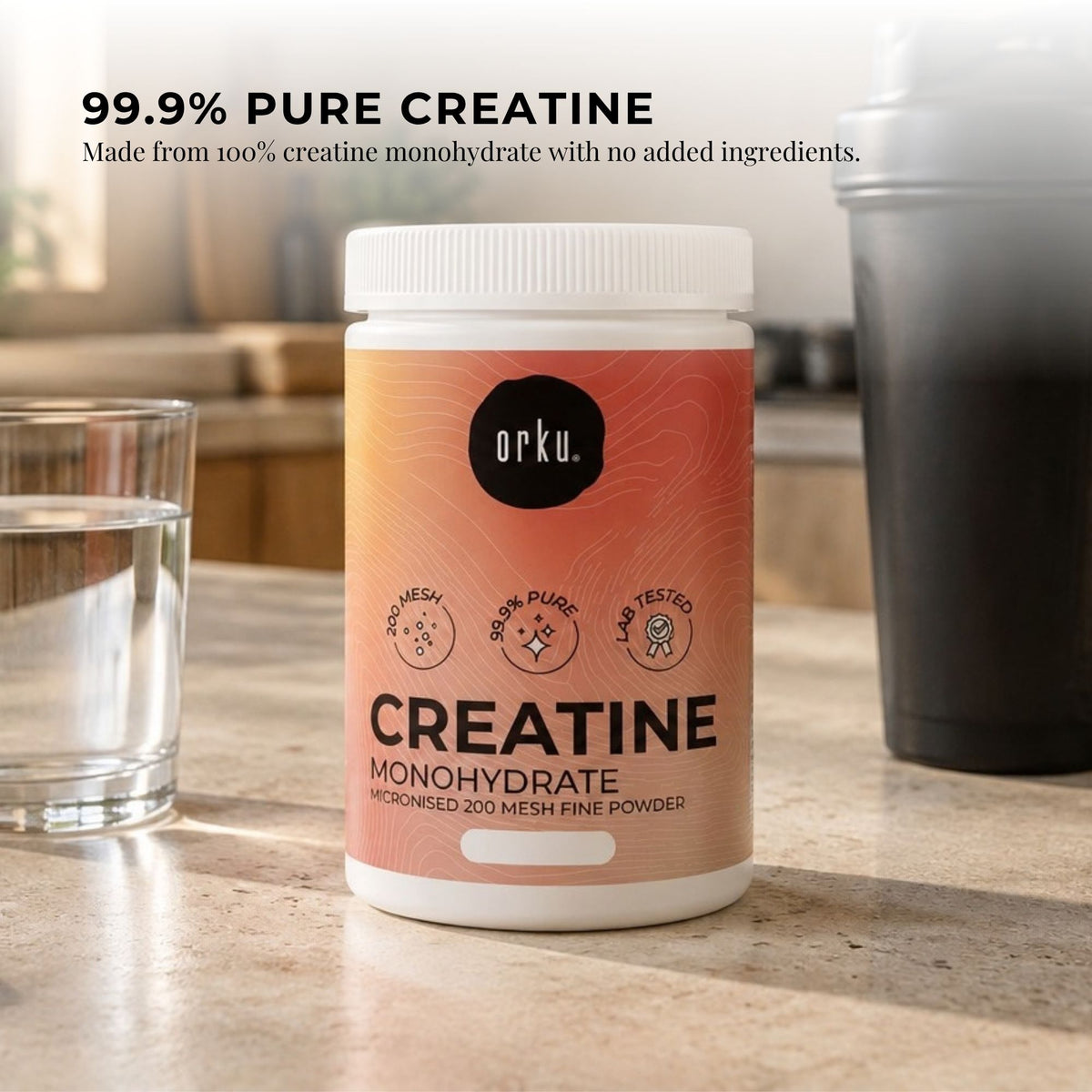 Orku Creatine Monohydrate Powder 200 Mesh Micronised 99.9% Pure Jars