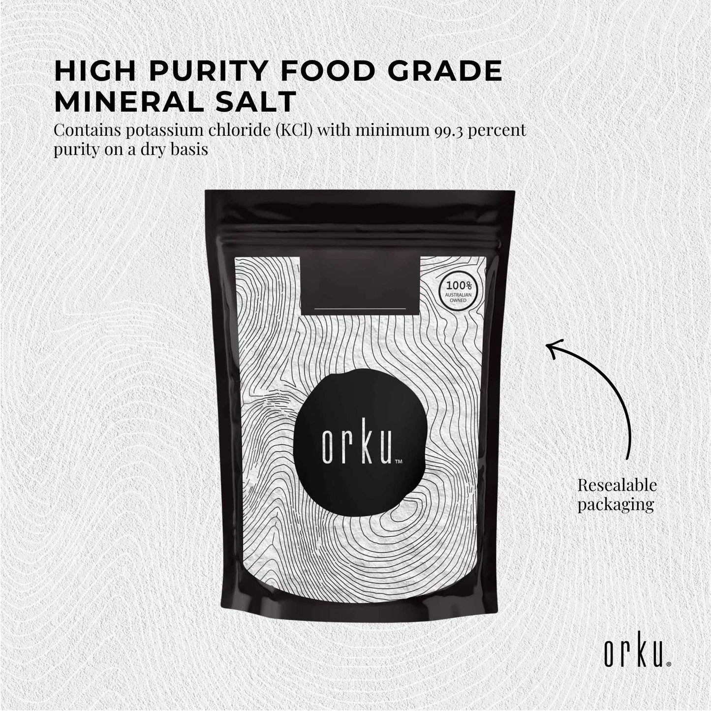 Orku 400g Potassium Chloride Powder (KCl) - Food Grade E508 Salt Substitute