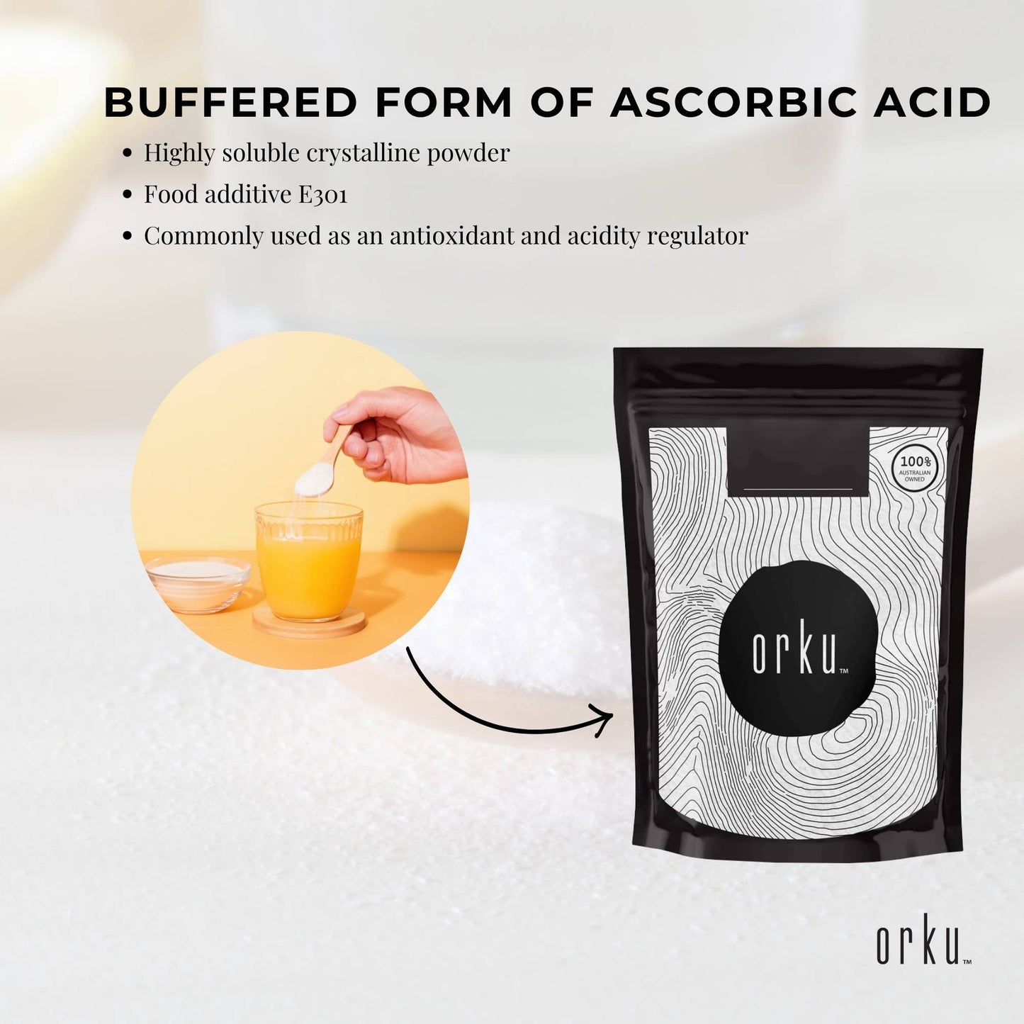 Orku 400g Sodium Ascorbate - High Purity Soluble Crystalline Powder Ingredient