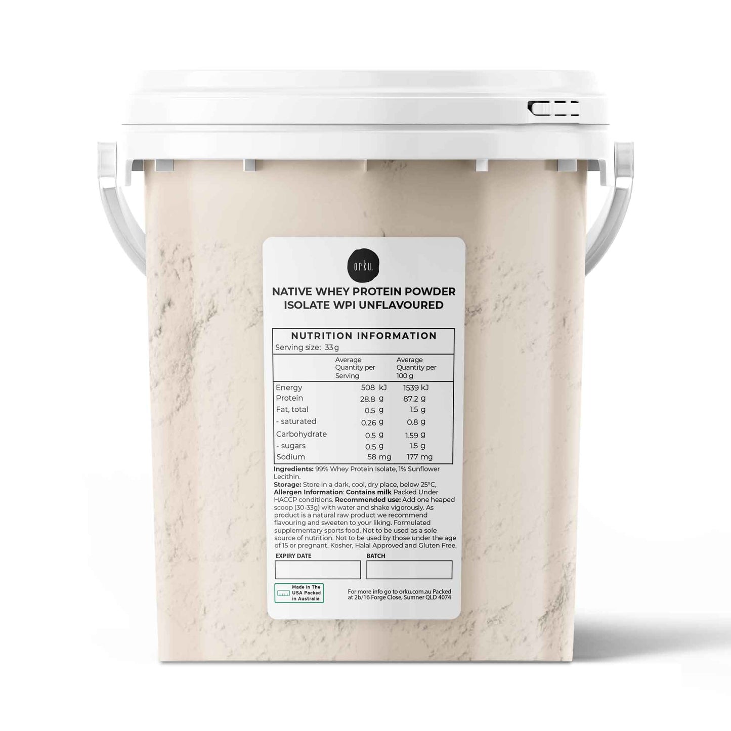 Orku Native Whey Protein Isolate Powder - Unflavoured WPI Bucket