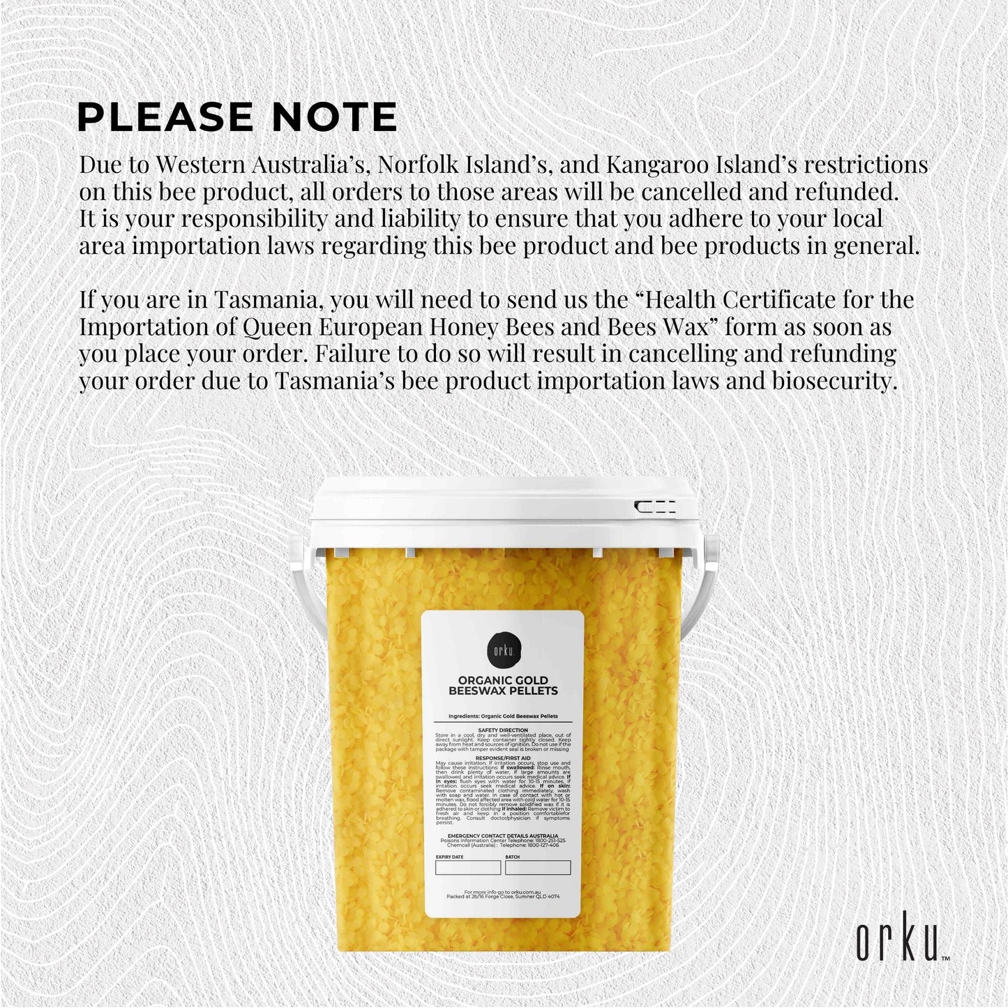 Orku 500g Organic Beeswax Pellets Yellow Tub - Cosmetic Grade Bees Wax Pastilles