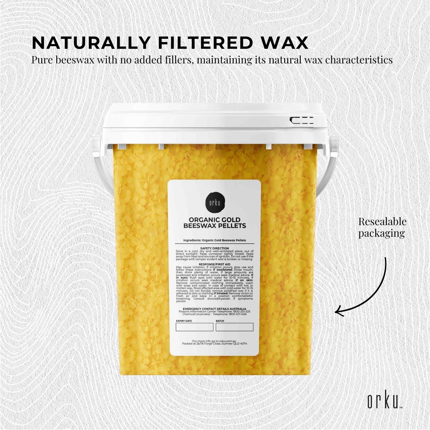 Orku 500g Organic Beeswax Pellets Yellow Tub - Cosmetic Grade Bees Wax Pastilles