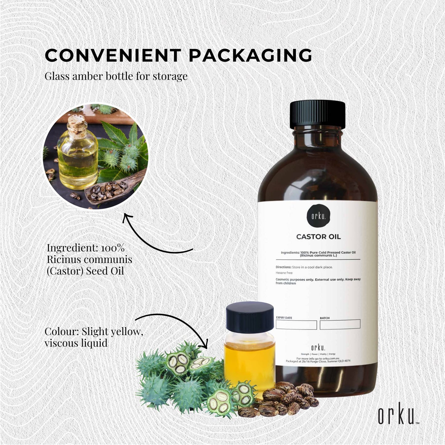 Orku 500ml Organic Castor Oil - Hexane Free Cold Pressed