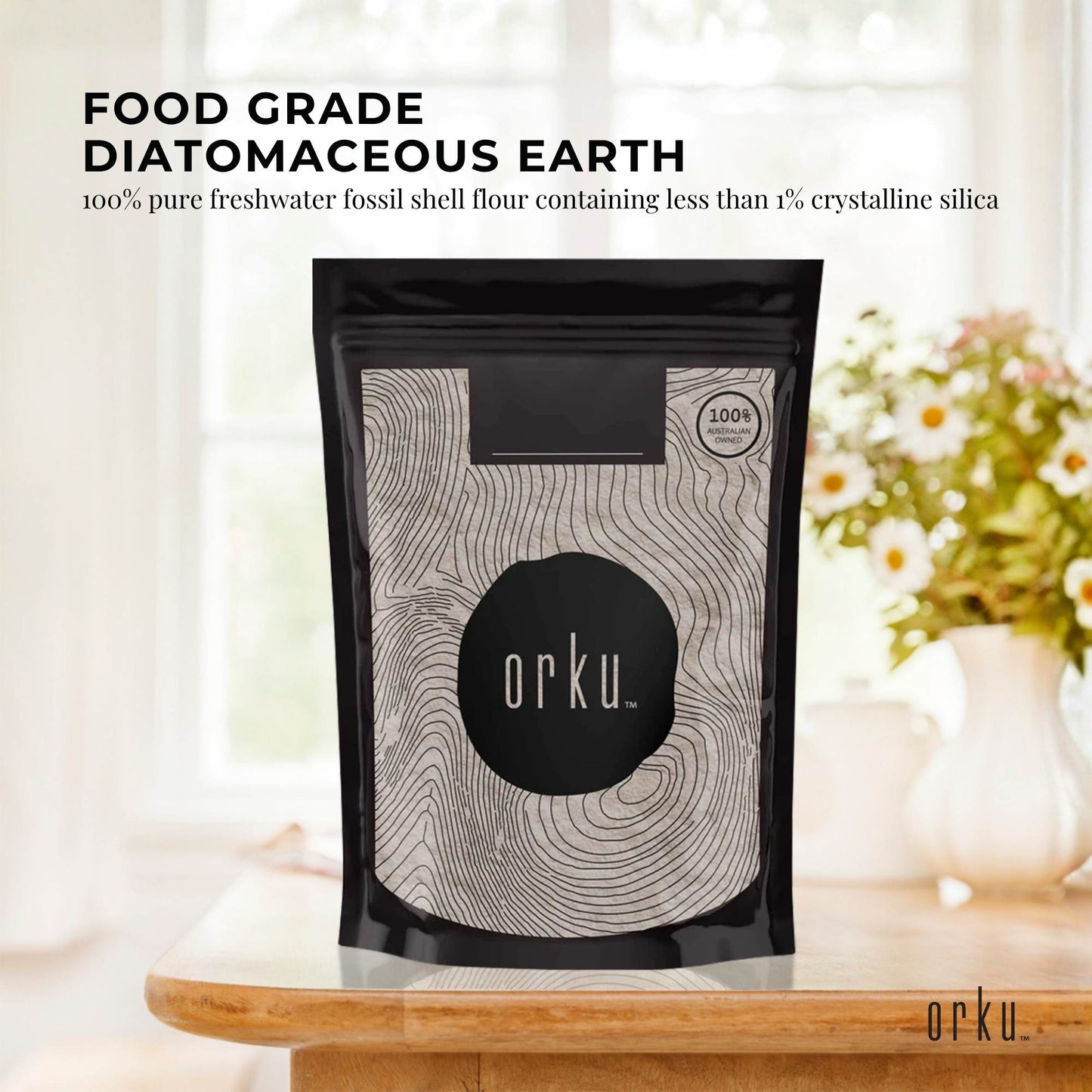 Orku 50g Fine Diatomaceous Earth Powder - Food Grade Fossil Shell Flour