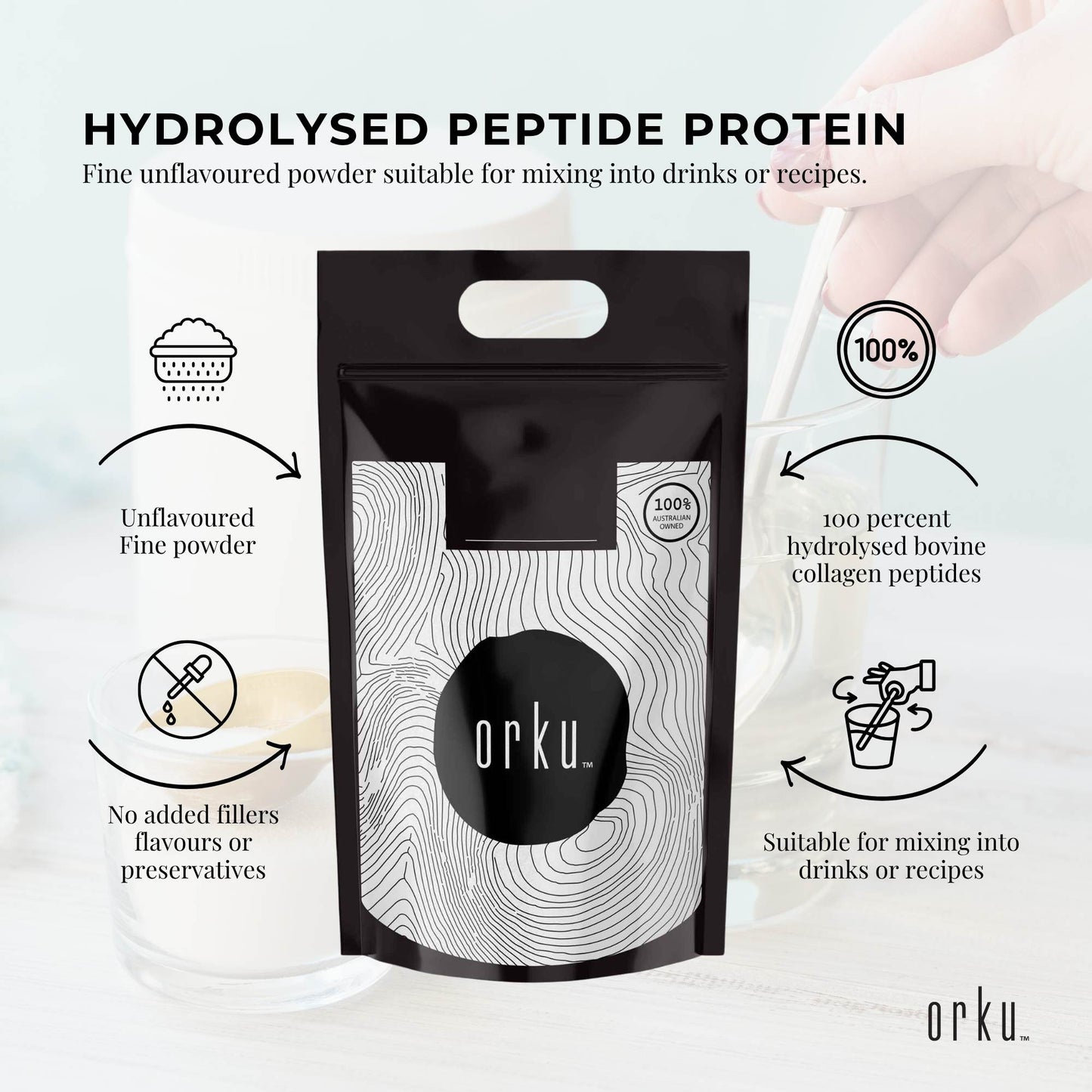 Orku 10Kg Bovine Collagen Peptides Powder Hydrolysed Protein Unflavoured