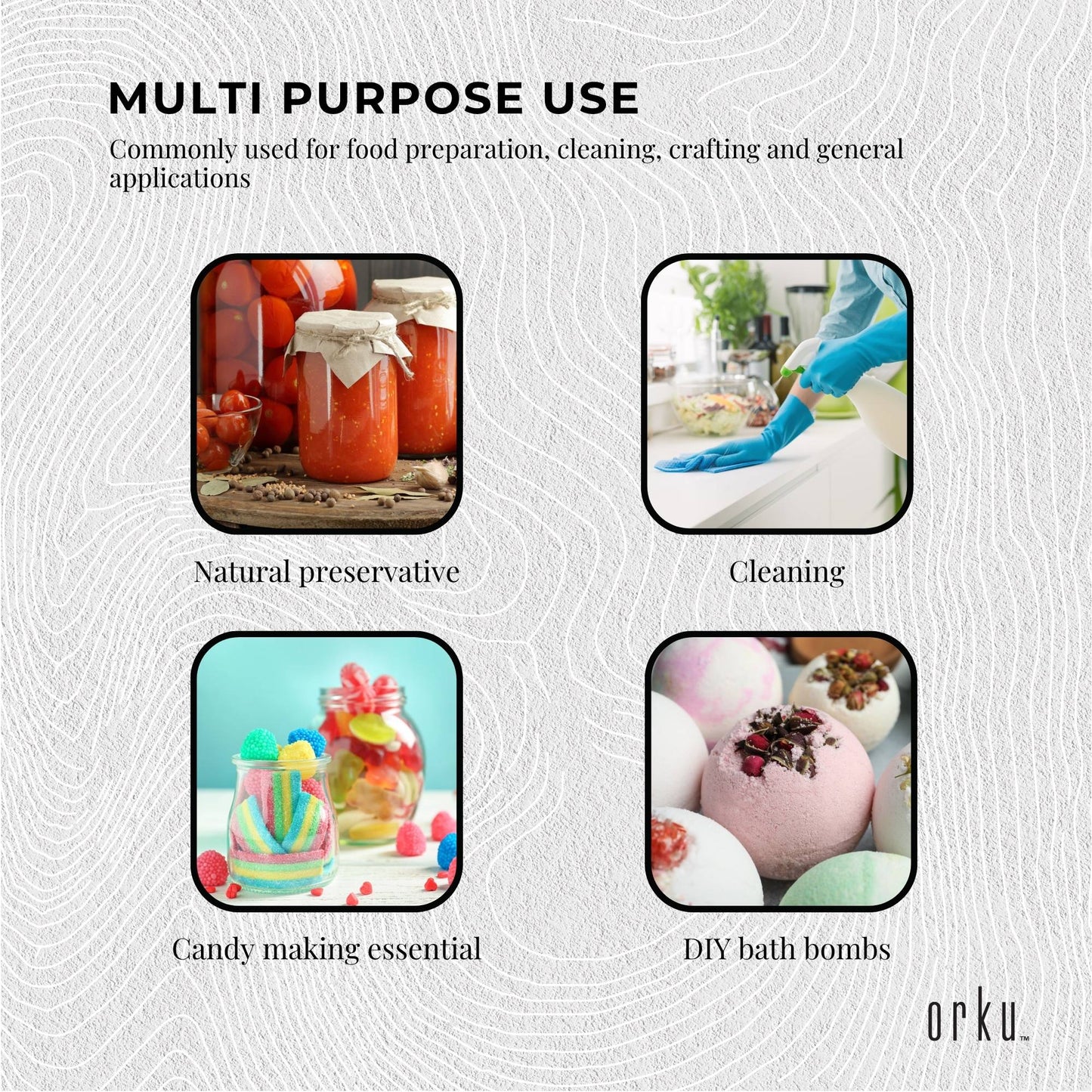 Orku 5Kg Citric Acid Powder Tub - Food Grade Non GMO Anhydrous Preservative E330