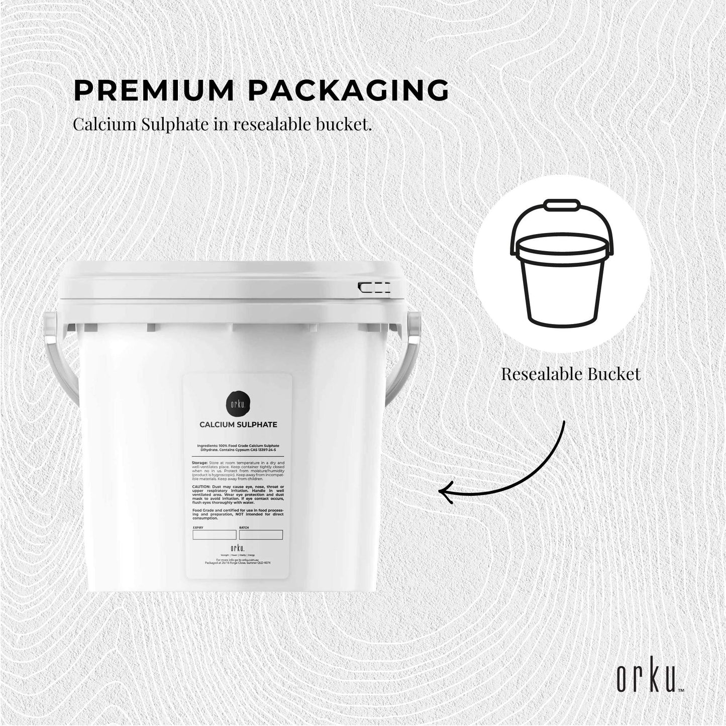Orku 5Kg Fine Calcium Sulphate Gypsum Powder Tub - Dihydrate Food Grade FCC E516
