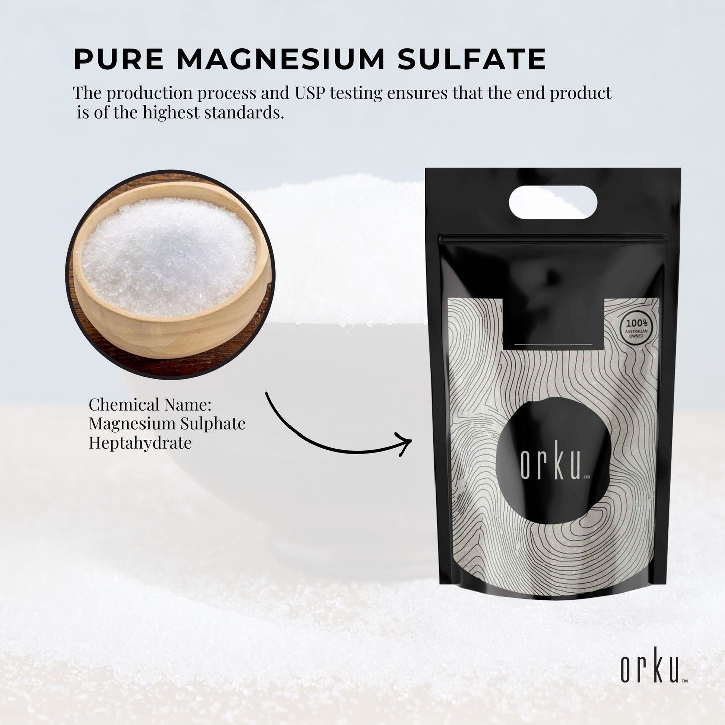 Orku 5Kg USP Epsom Salt Crystals - Magnesium Sulphate Bath Garden Household Use