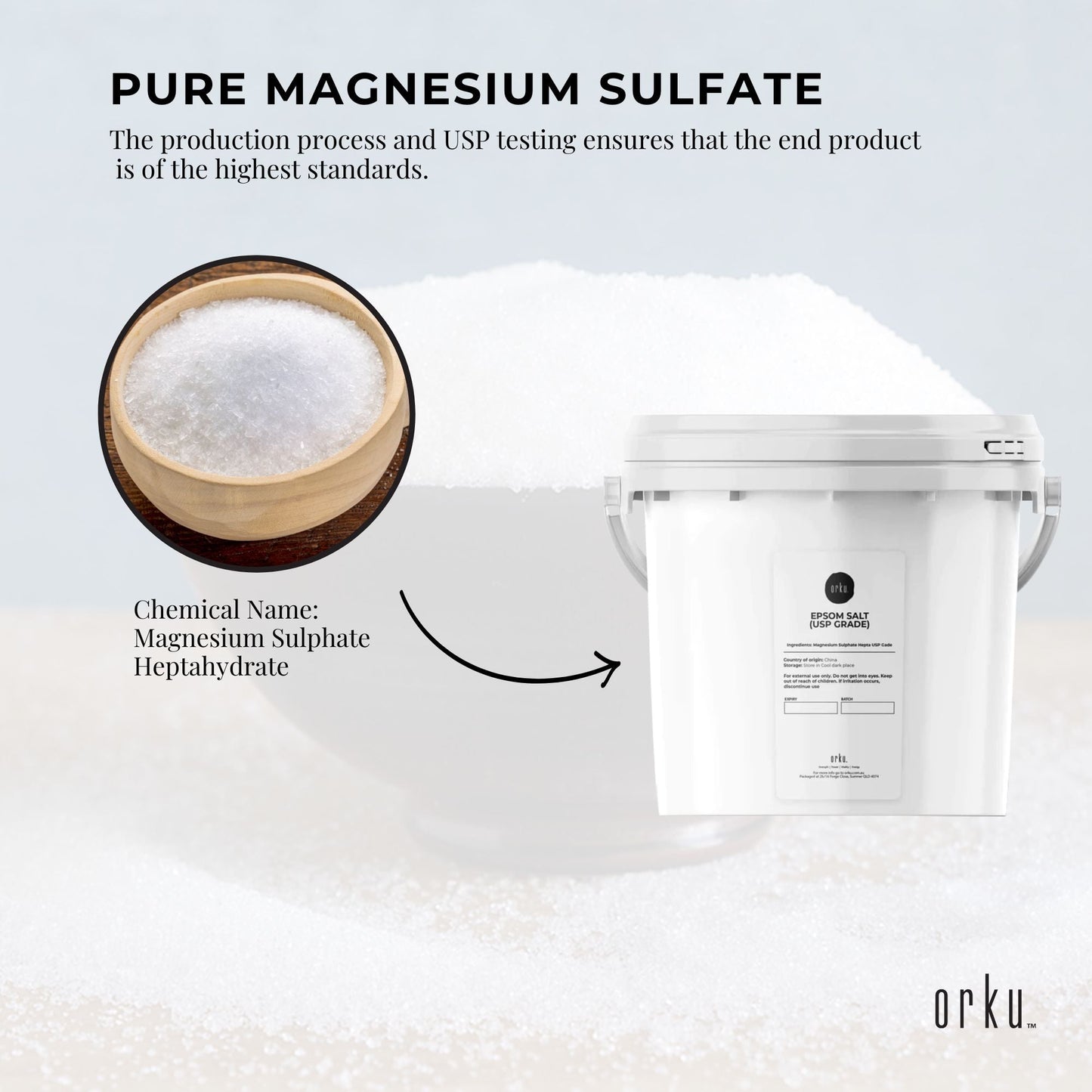 Orku 5Kg USP Epsom Salt Tub Bulk Magnesium Sulphate - Bath Garden Household Use