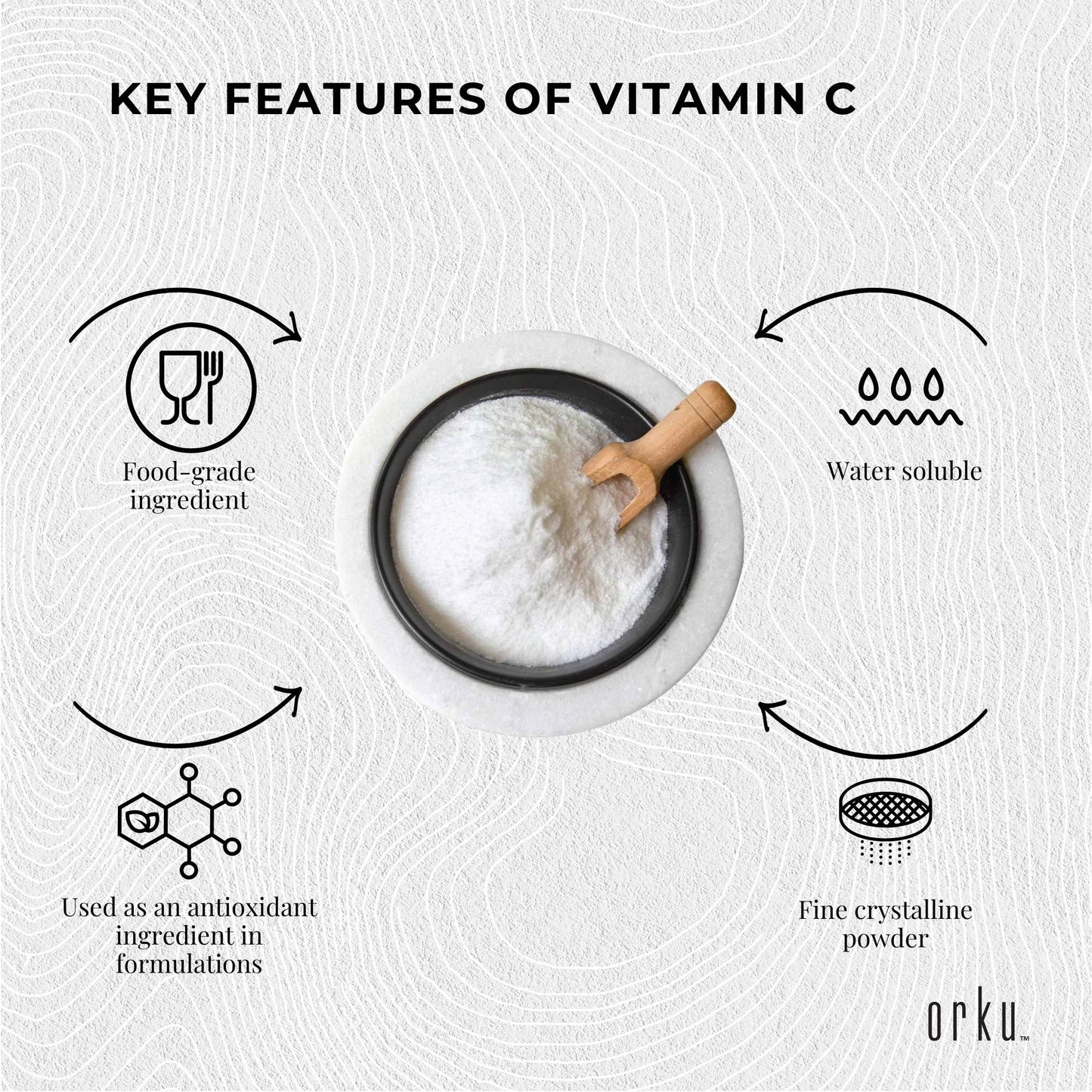 Orku 5Kg Vitamin C Powder in Tub Pure L-Ascorbic Acid - USP Grade Non-GMO