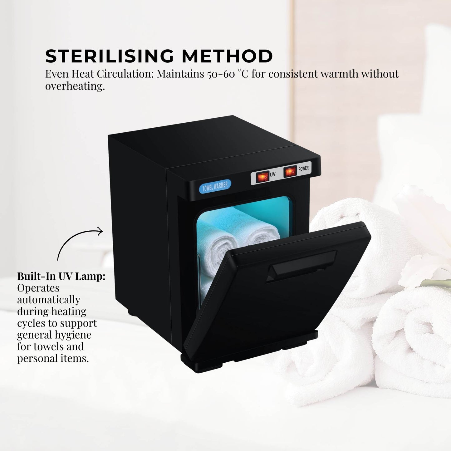 Orku 5L Black Electric Hand Towel Warmer Mini UV Steriliser Cabinet Salon Heater