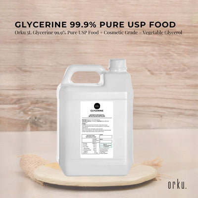 Orku 5L Glycerine 99.9% Pure USP Food + Cosmetic Grade – Vegetable Glycerol