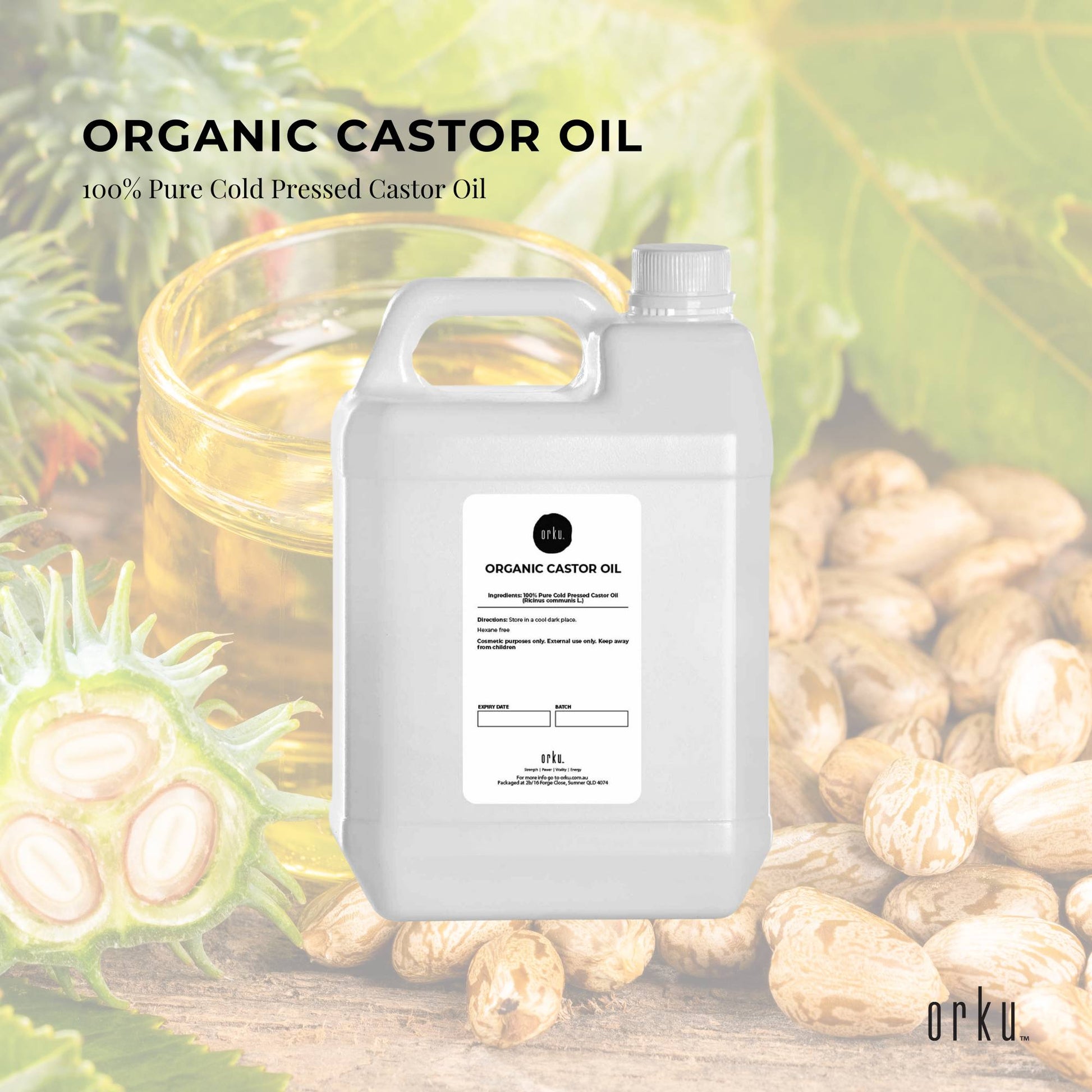 Orku 5L Organic Castor Oil - Hexane Free Cold Pressed
