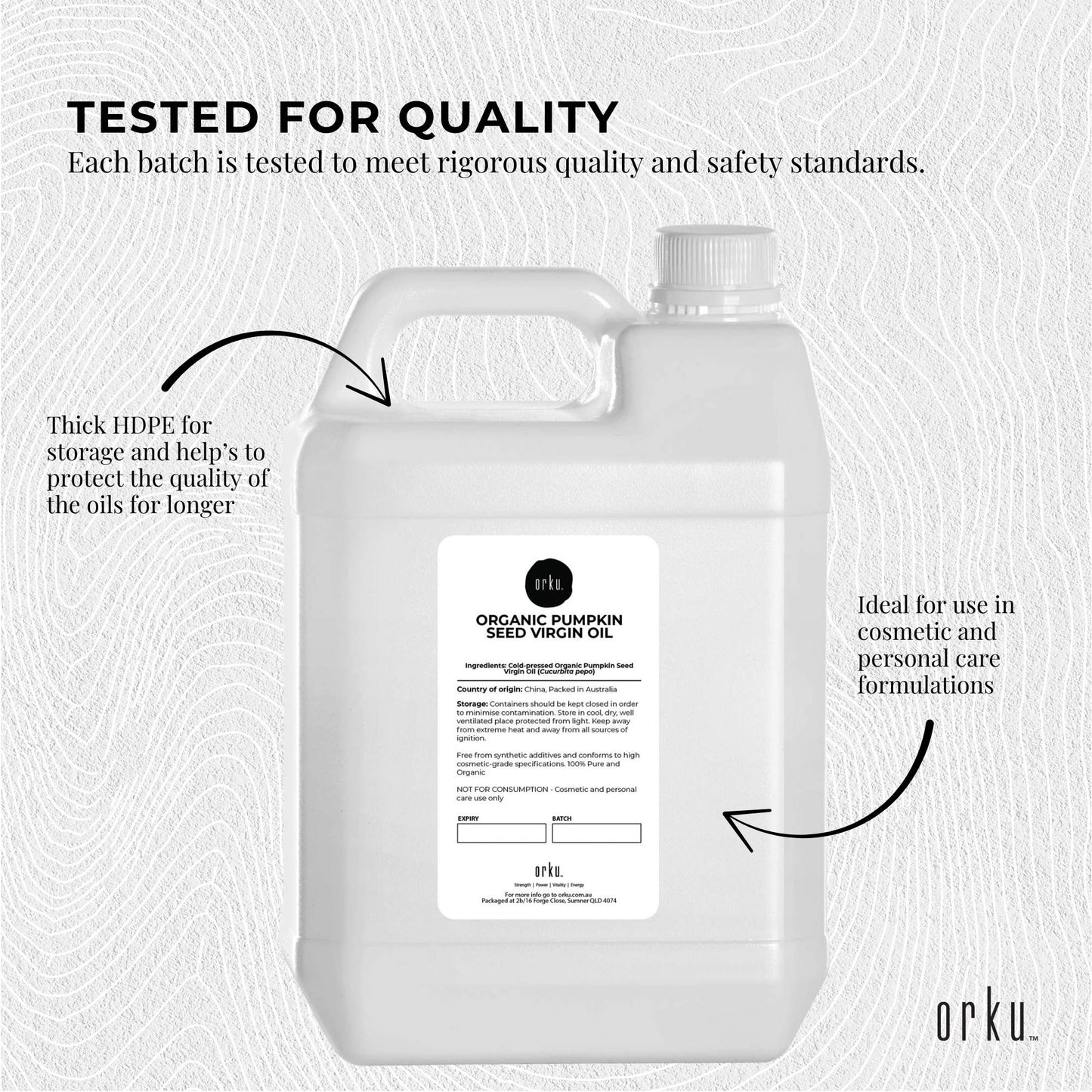 Orku 5L Organic Pumpkin Seed Virgin Oil Cold Pressed Cosmetic Grade