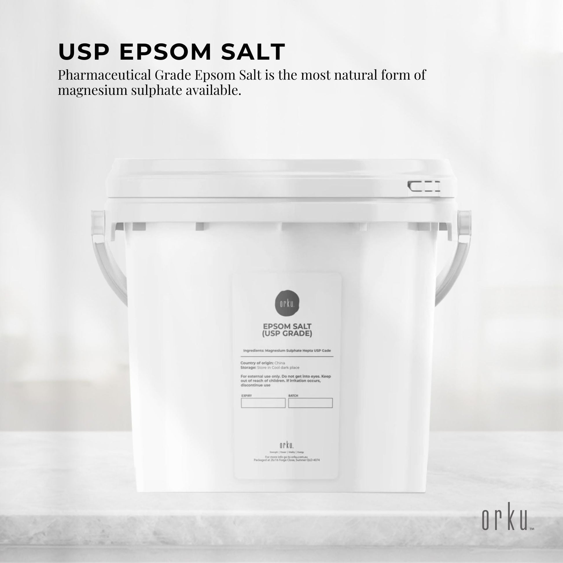 Orku 5kg Epsom Salt Tub- USP Grade Magnesium Sulfate Body Bath Salts