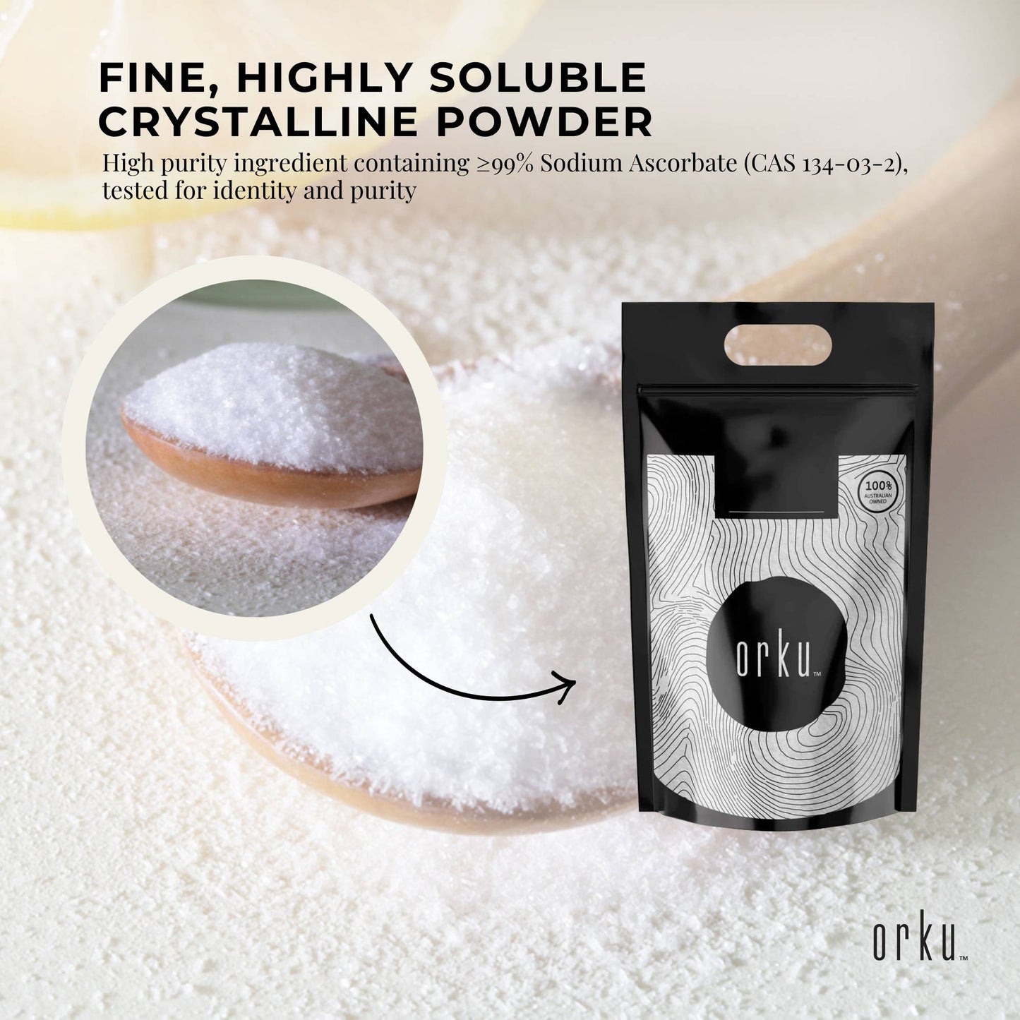 Orku 5kg Sodium Ascorbate - High Purity Soluble Crystalline Powder Ingredient