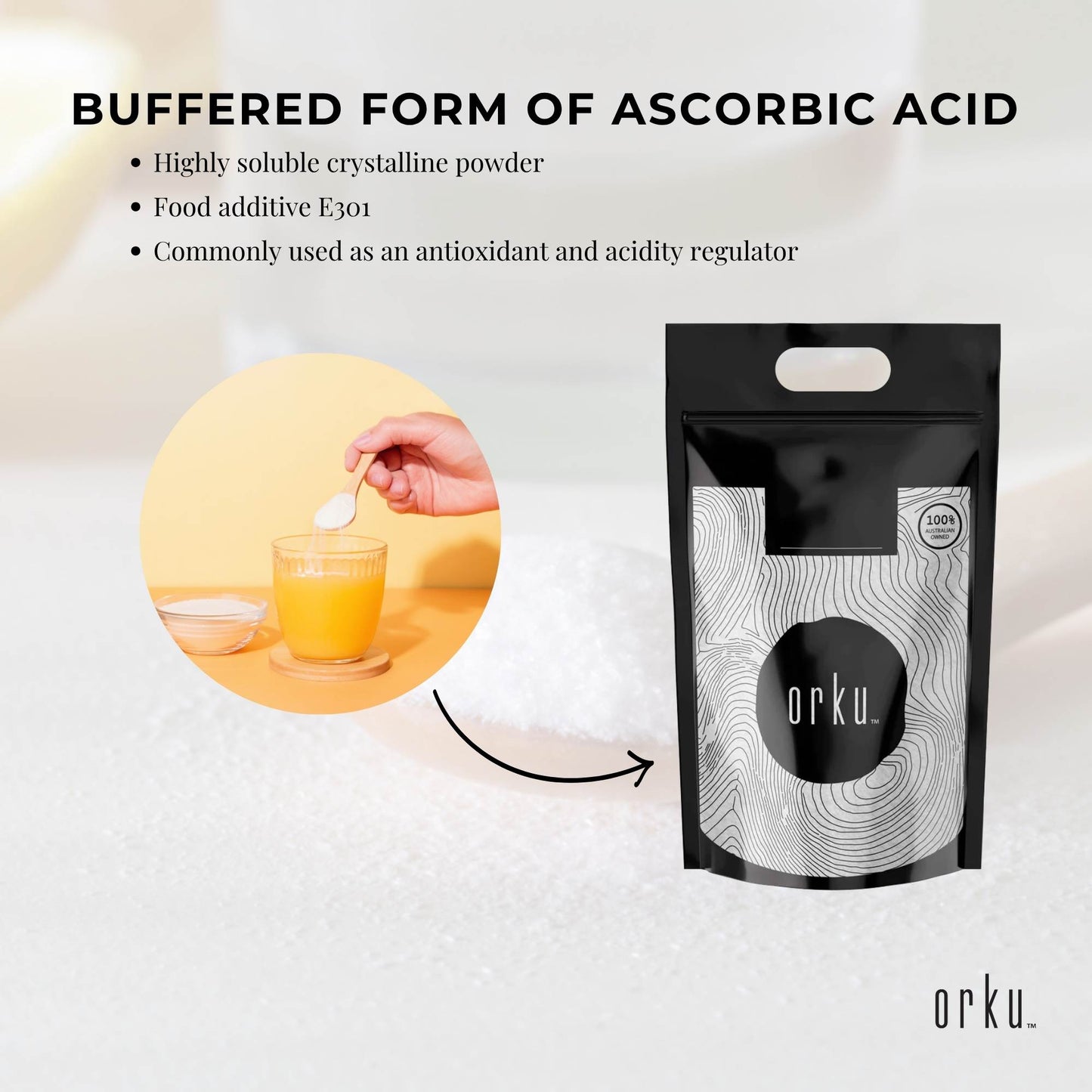 Orku 5kg Sodium Ascorbate - High Purity Soluble Crystalline Powder Ingredient