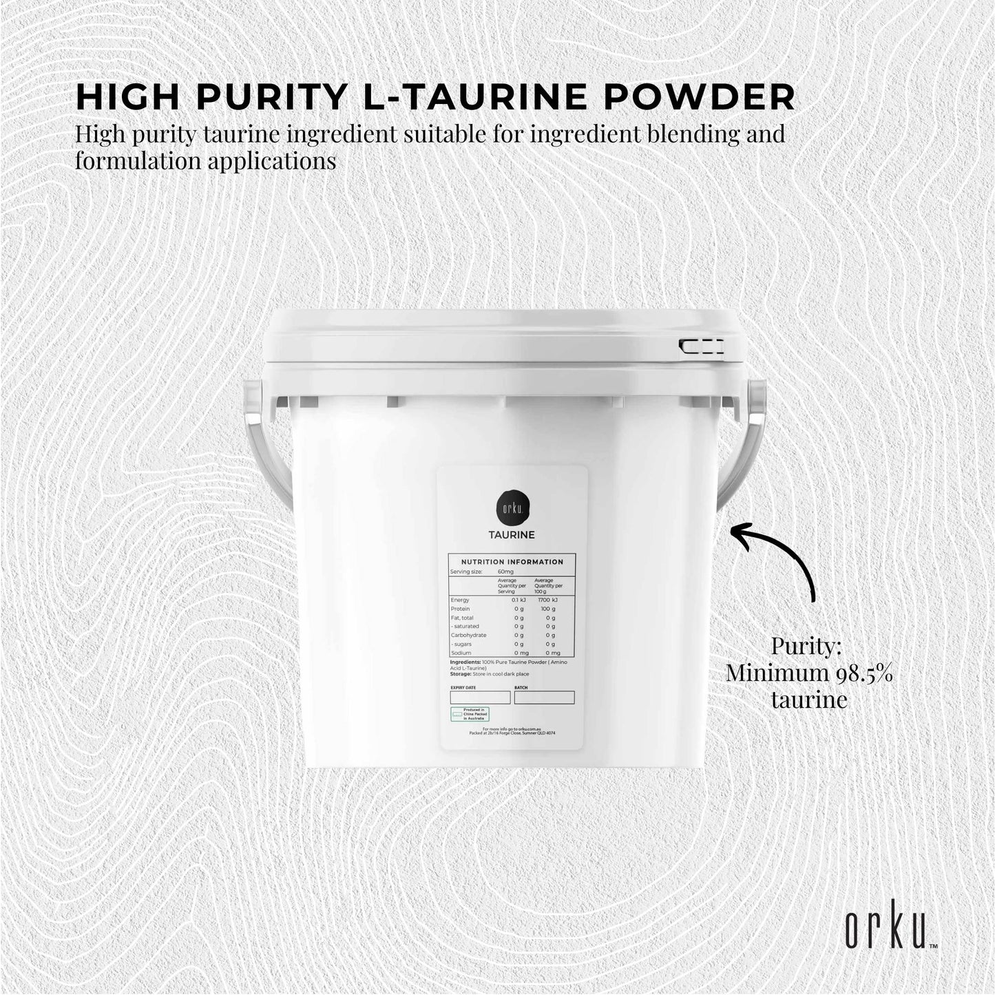 Orku 5kg Taurine Powder Tub - High Purity L-Taurine Amino Acid Ingredient