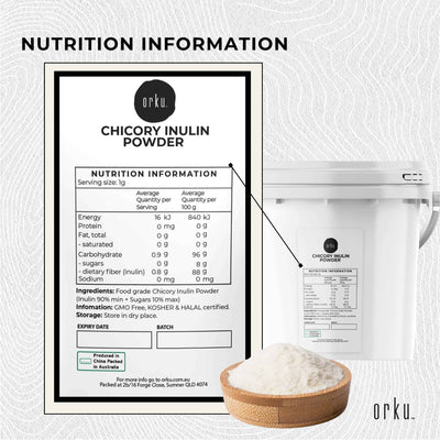Orku 800g Chicory Root Inulin Powder Tub - Unflavoured Natural Prebiotic Fibre