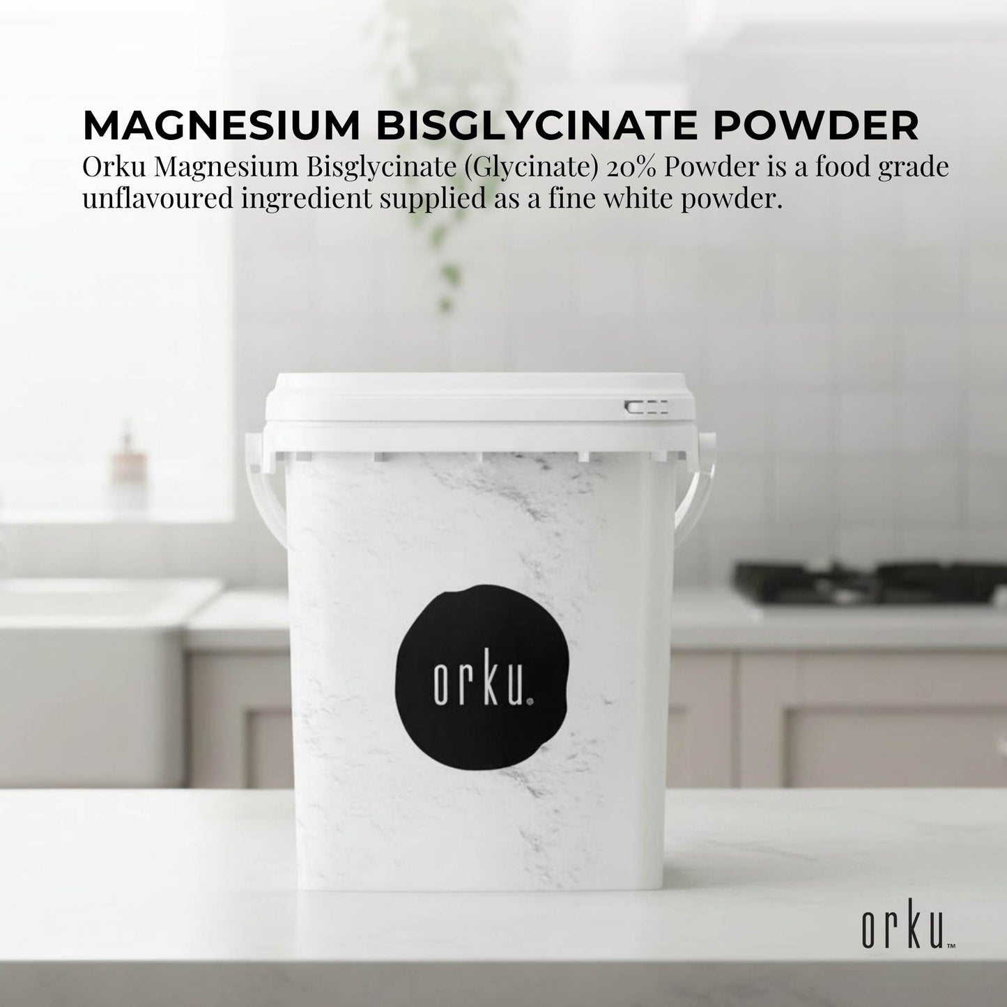 Orku 800g Magnesium Bisglycinate Powder Unflavoured Chelated - Tub