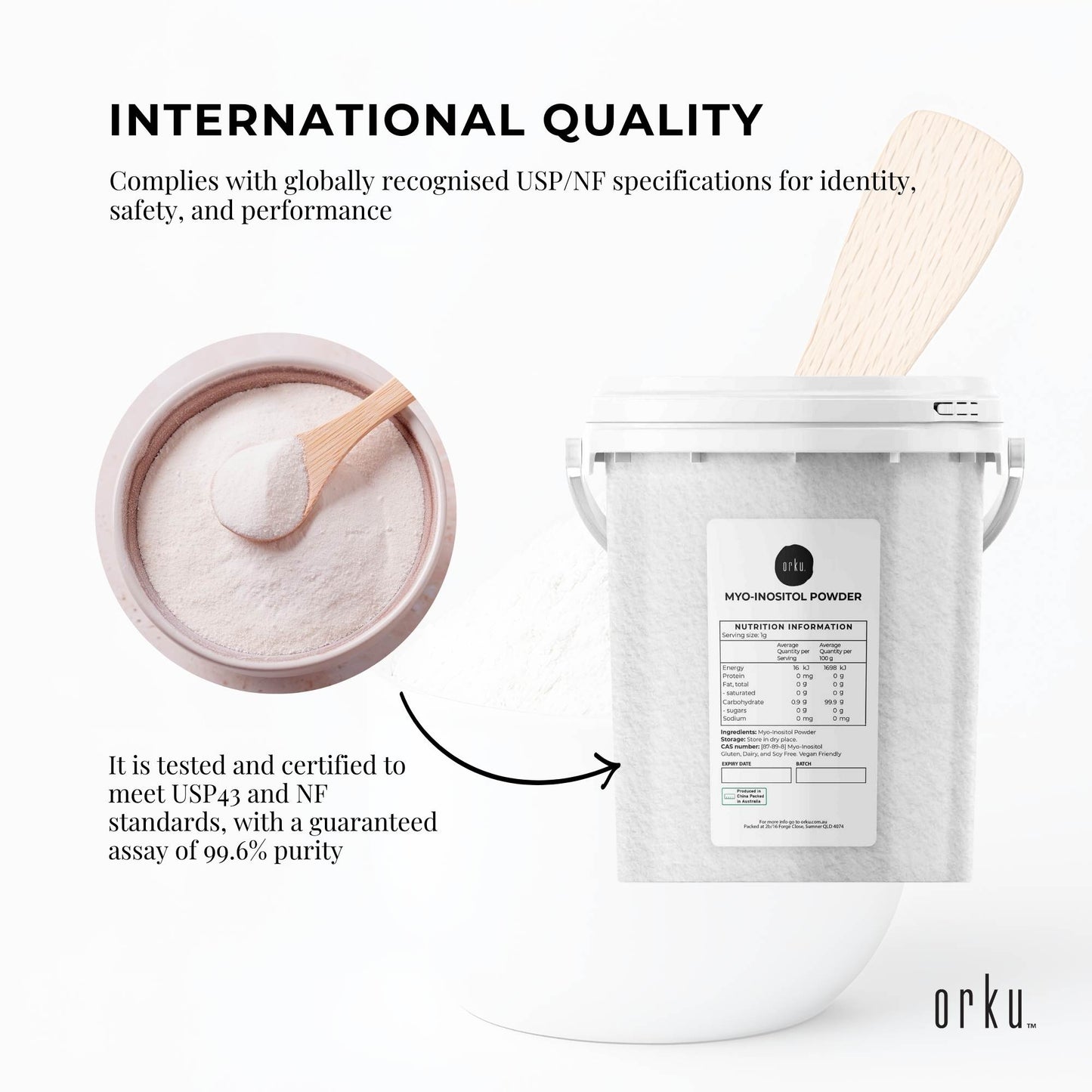 Orku Myo Inositol Powder Buckets - USP Grade High Purity Unflavoured