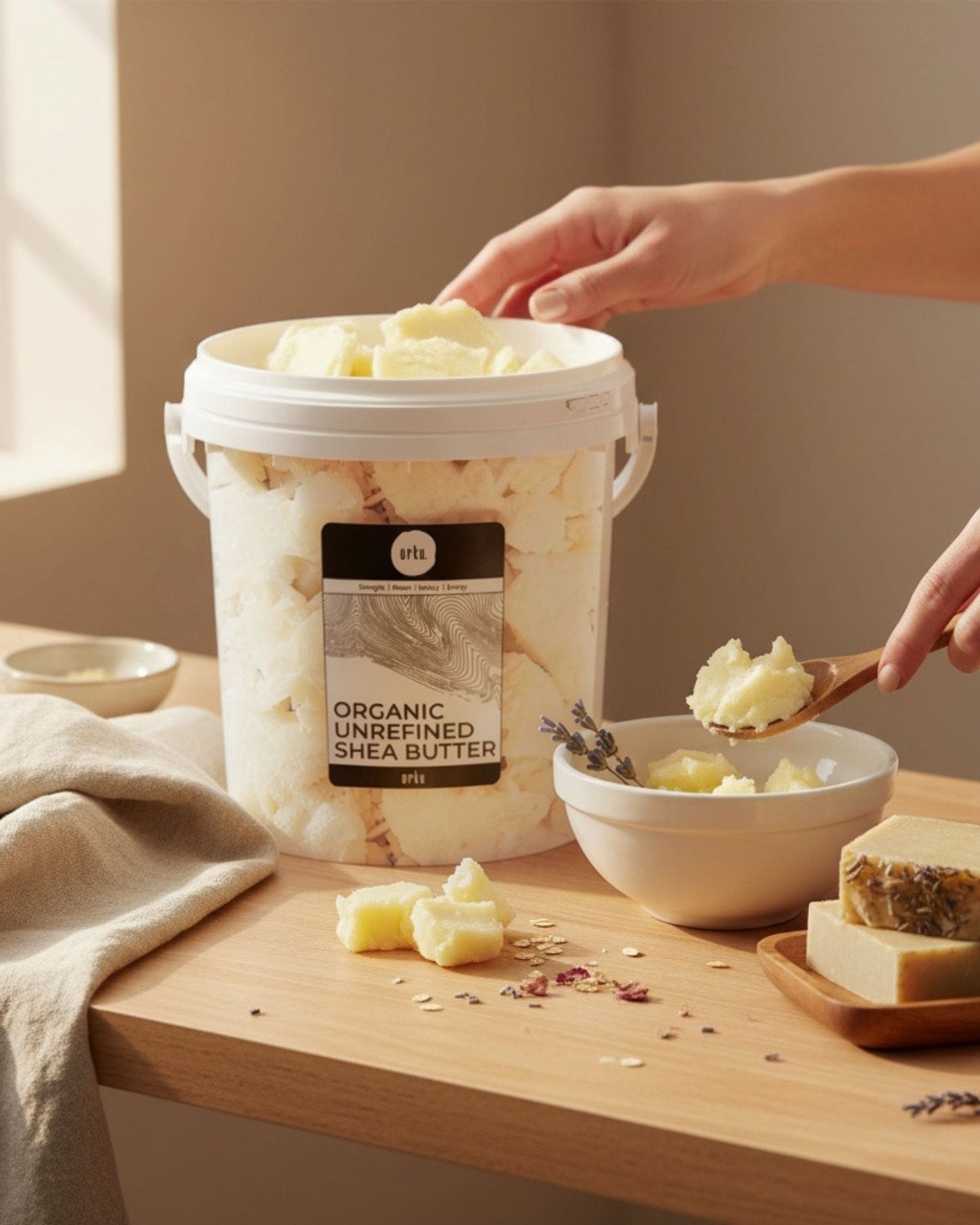 Orku 800g Organic Unrefined Shea Butter Tub Raw African Karite Chunks