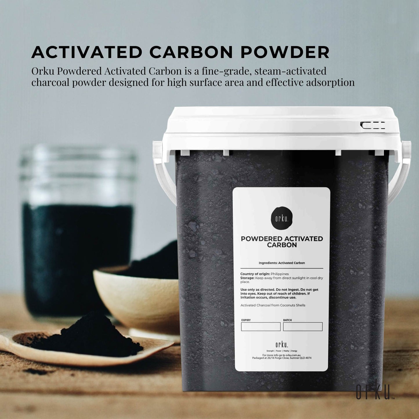 Orku Activated Carbon Powder Coconut Charcoal Bucket - Water Filtration