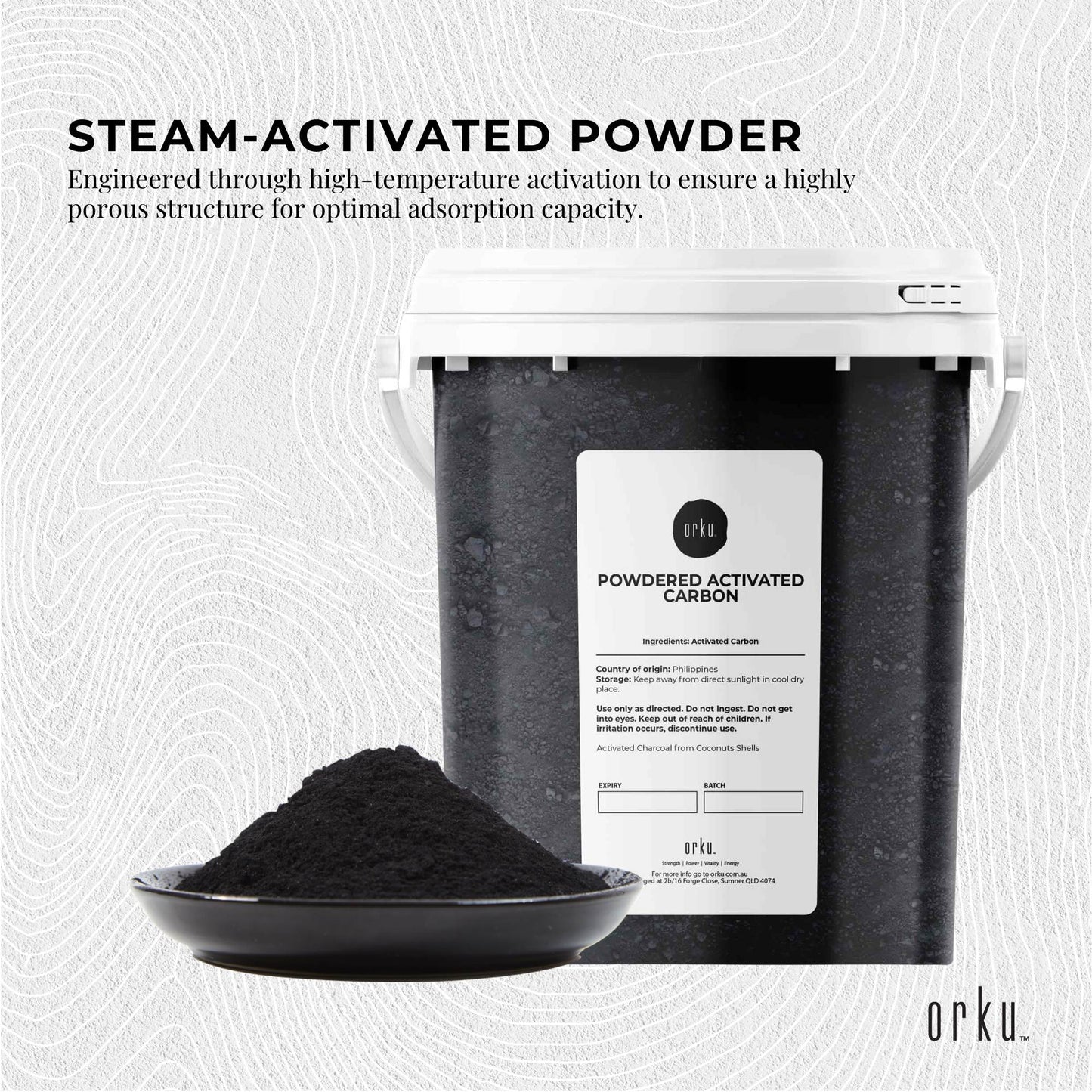 Orku Activated Carbon Powder Coconut Charcoal Bucket - Water Filtration