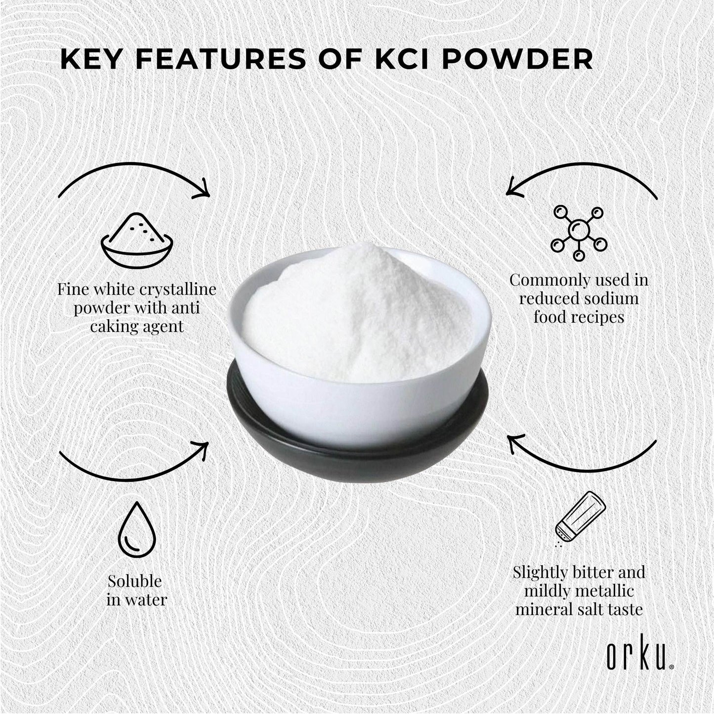 Orku Bulk 10Kg Potassium Chloride Powder - Food Grade E508 Salt Substitute