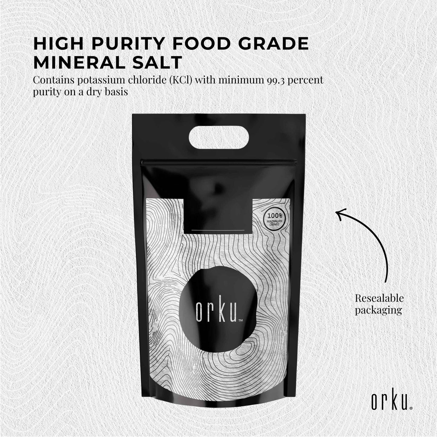 Orku Bulk 10Kg Potassium Chloride Powder (KCl) - Food Grade E508 Salt Substitute
