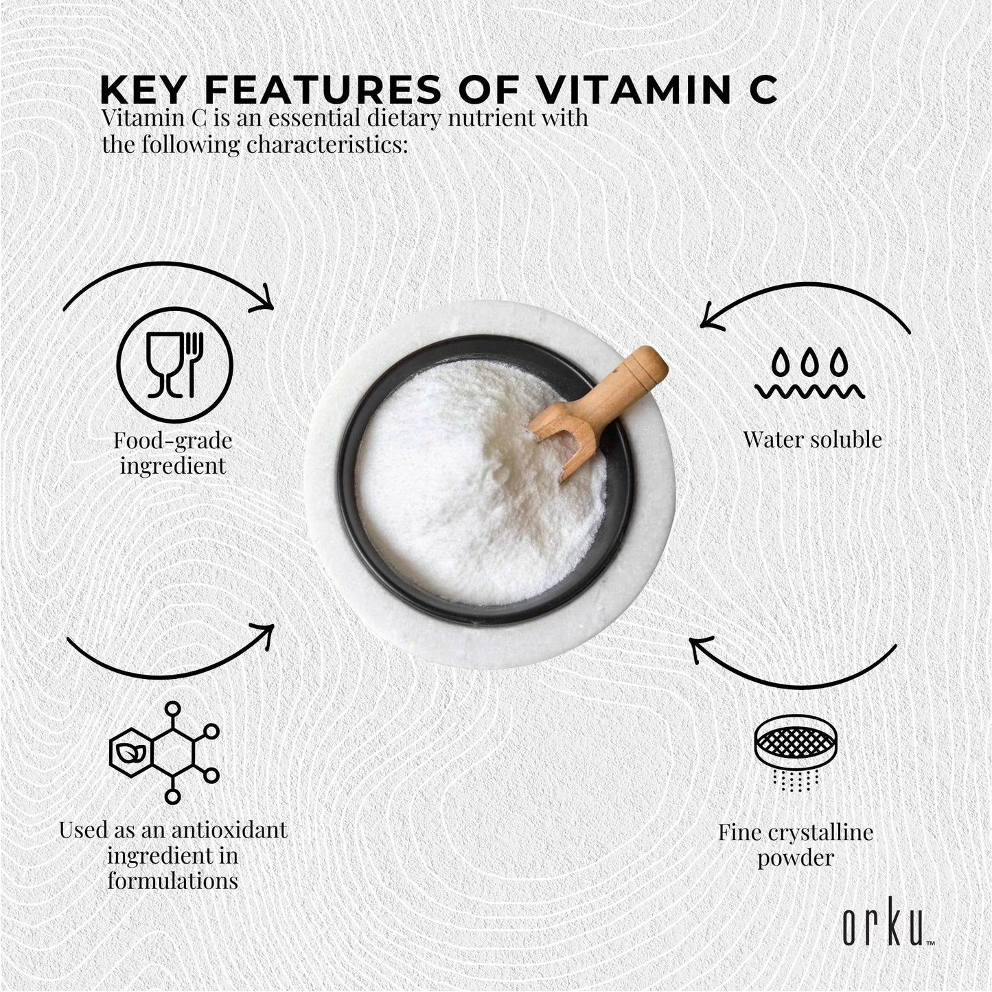 Orku Bulk 20Kg Vitamin C Powder Pure L-Ascorbic Acid - USP Grade Non-GMO