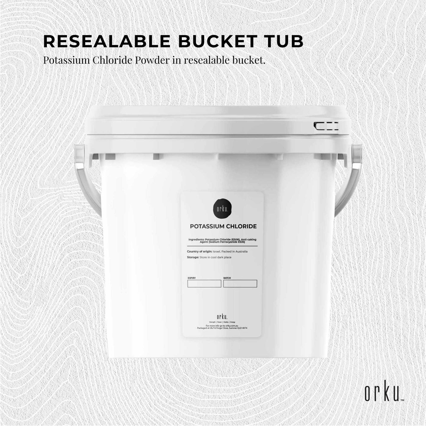 Orku Bulk Potassium Chloride Powder (KCl) Tub - Food Grade E508 Salt Substitute