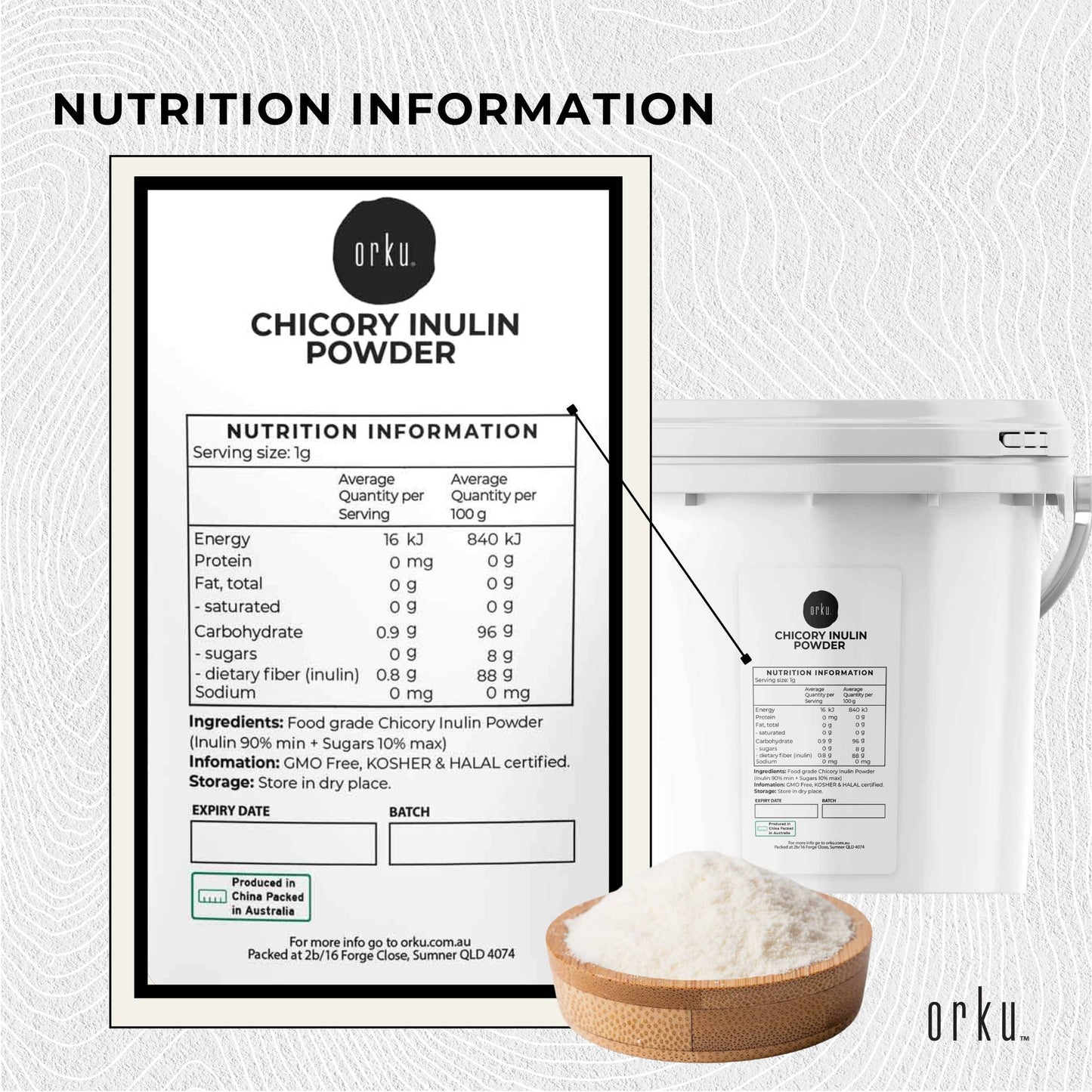 Orku Chicory Root Inulin Powder Tub - Unflavoured Natural Prebiotic Fibre
