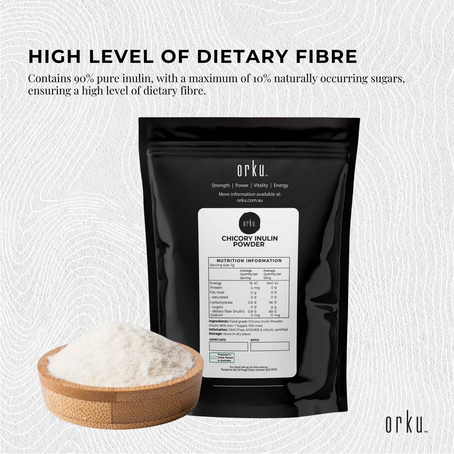 Orku 2Kg Chicory Root Inulin Powder - Unflavoured Natural Prebiotic Fibre