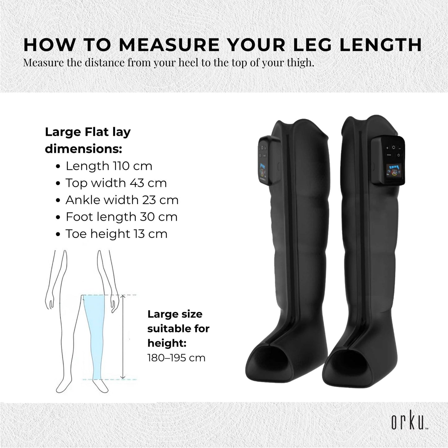 Orku Cordless Full Leg Air Compression Massager Boots - Rechargeable Pair Large
