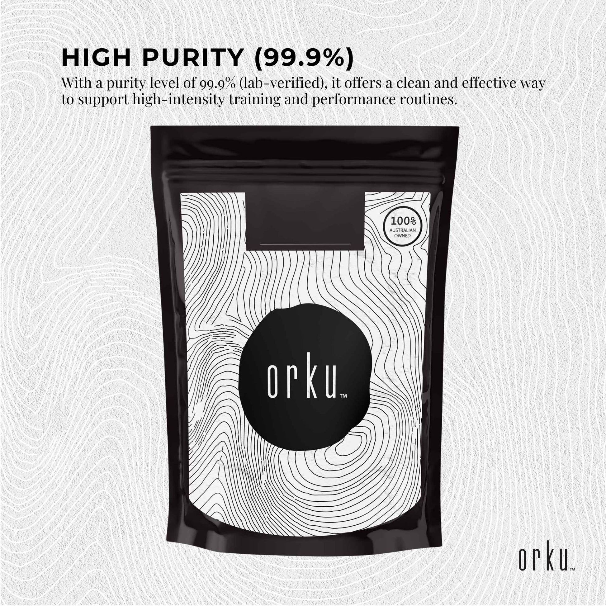 Orku Creatine Monohydrate Powder – 200 Mesh Micronised | 99.9% Purity