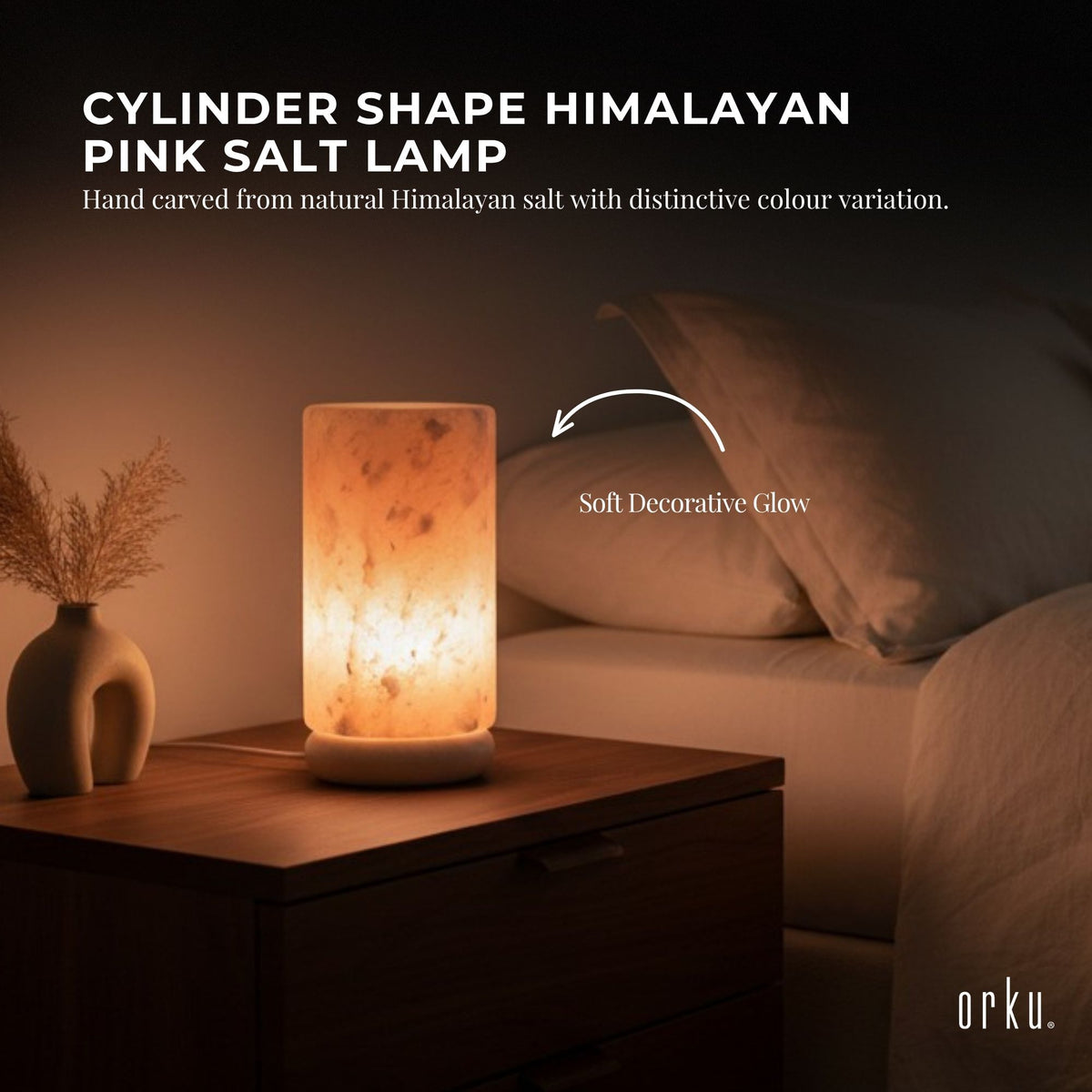 Orku Cylinder Shape Himalayan Pink Salt Lamp - Hand Carved Tube Night Light