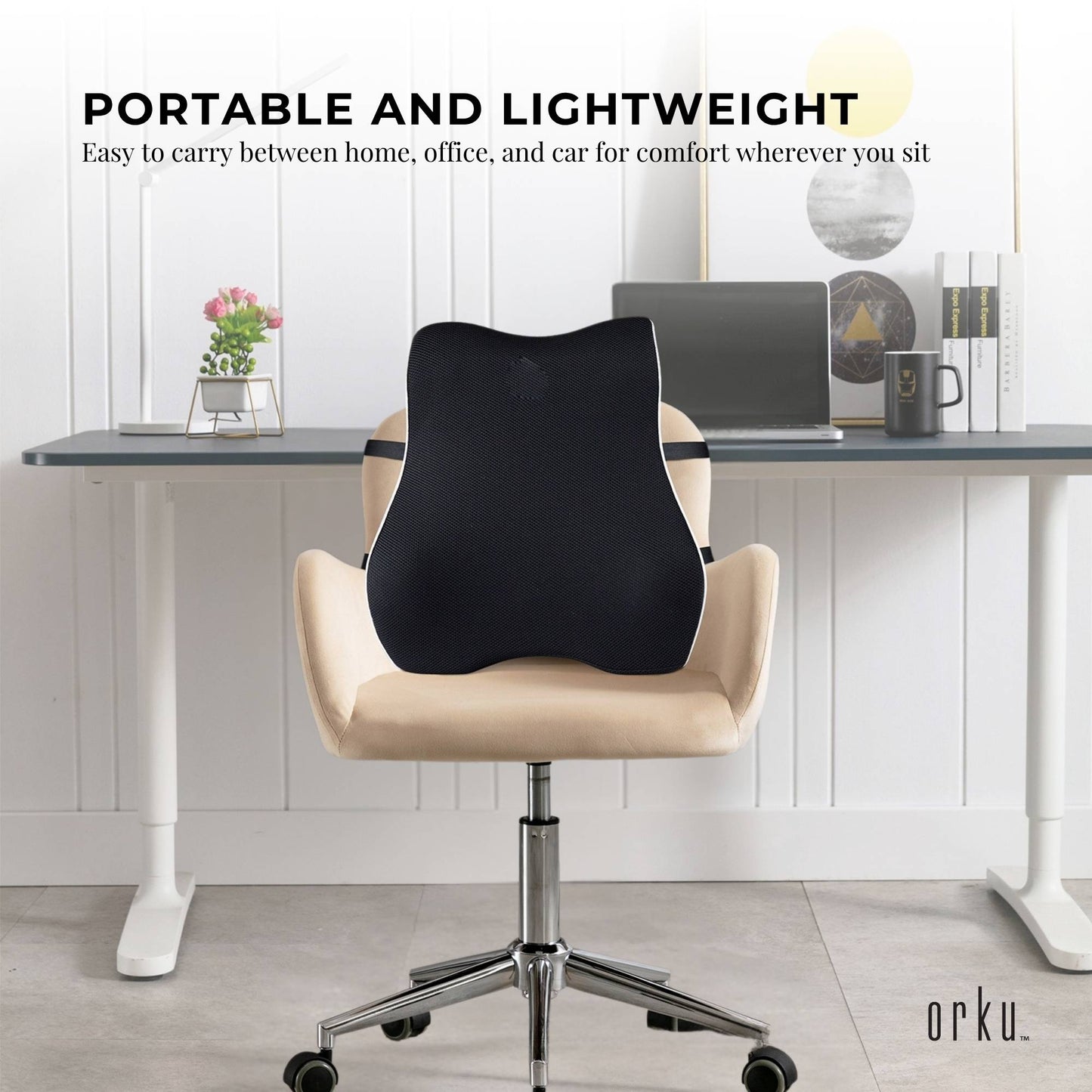 Orku Ergonomic Lumbar Cushion - Memory Foam Back Support Car Office Gaming Chair