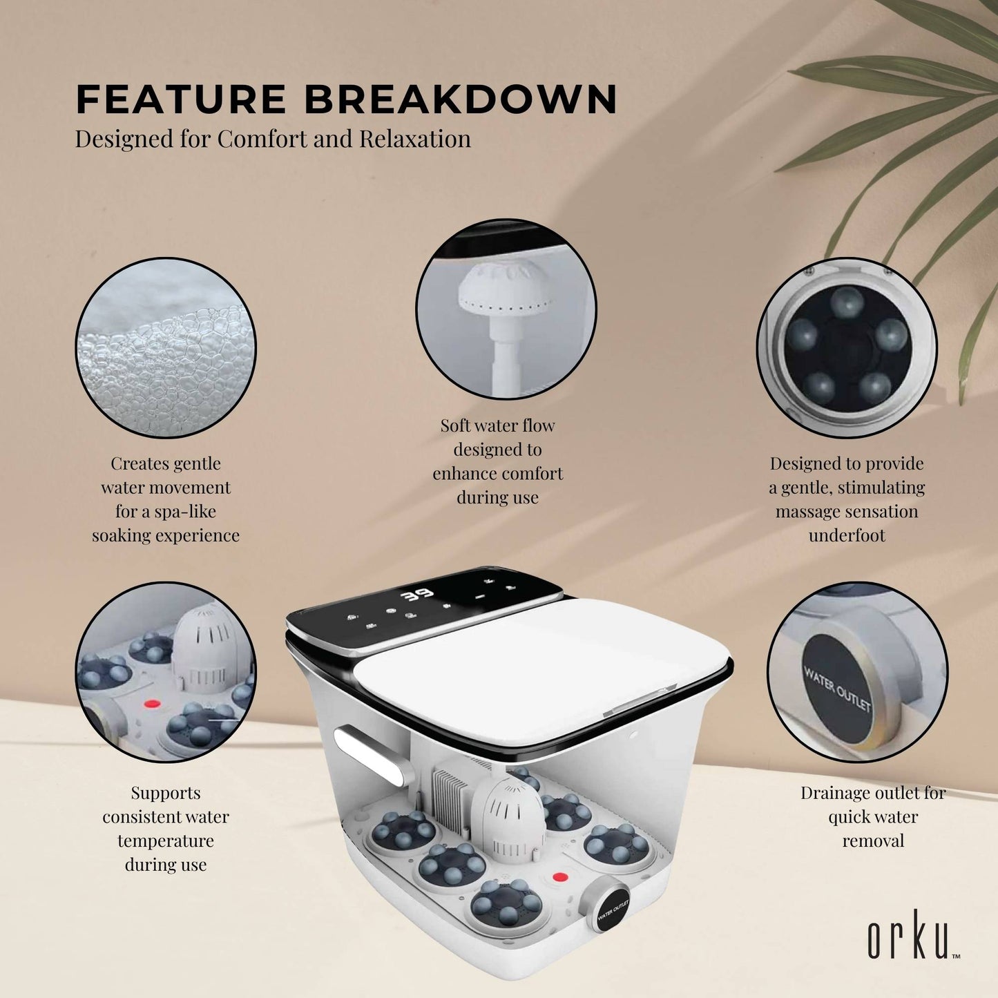 Orku Foot Spa Automatic Water Heating Massager - Electric Pedicure Bath