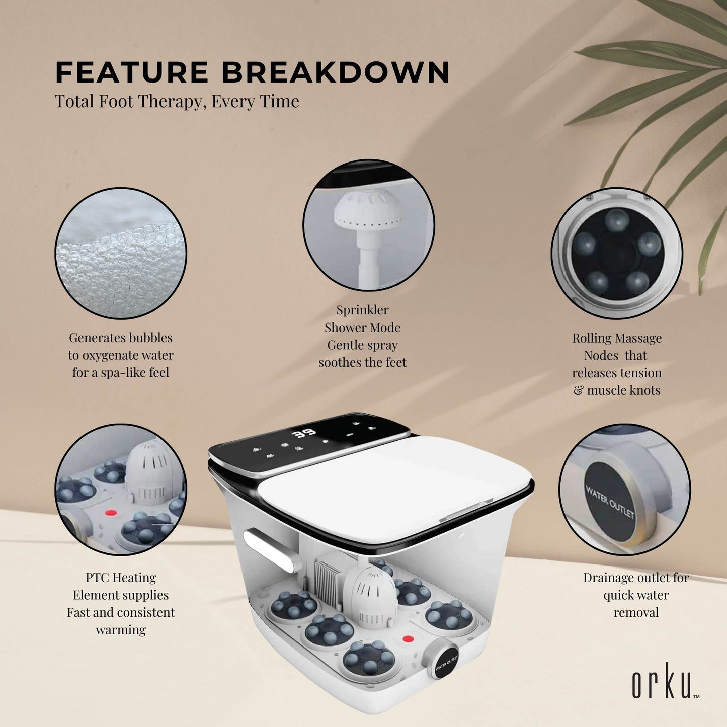 Orku Foot Spa Automatic Water Heating Massager - Electric Pedicure Bath