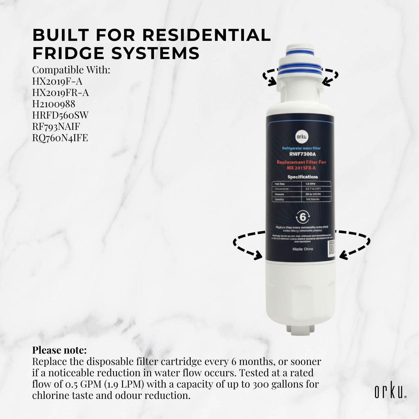 Orku Fridge Water Filter Cartridge Replacement for RWF7300A Samsung Refrigerator