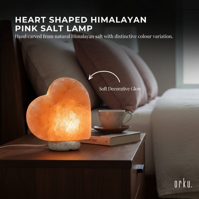 Orku Heart Himalayan Pink Salt Lamp - Hand Carved Love Shaped Night Light