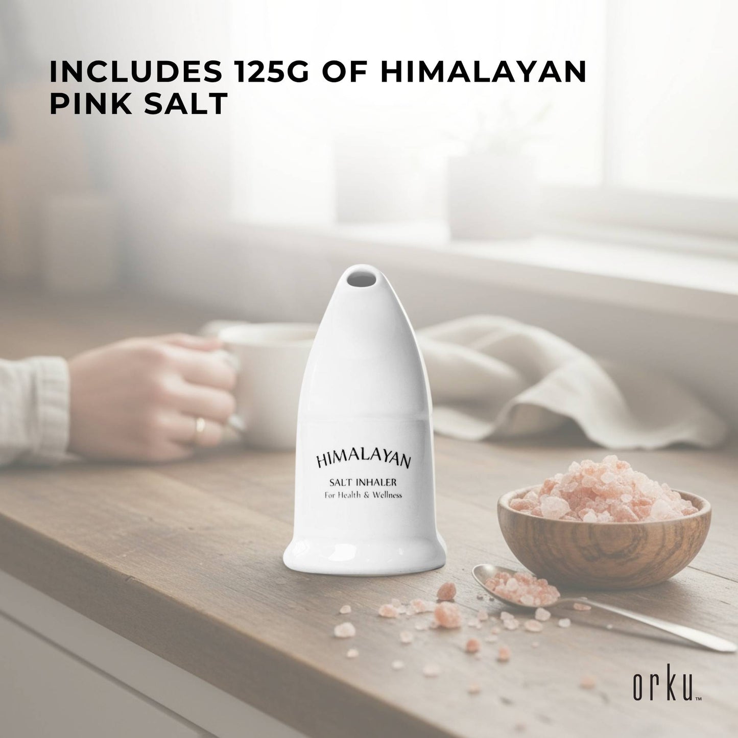 Orku Himalayan Pink Salt Inhaler Pipe Ceramic and 125g Coarse Crystal Rock Salt Bulk