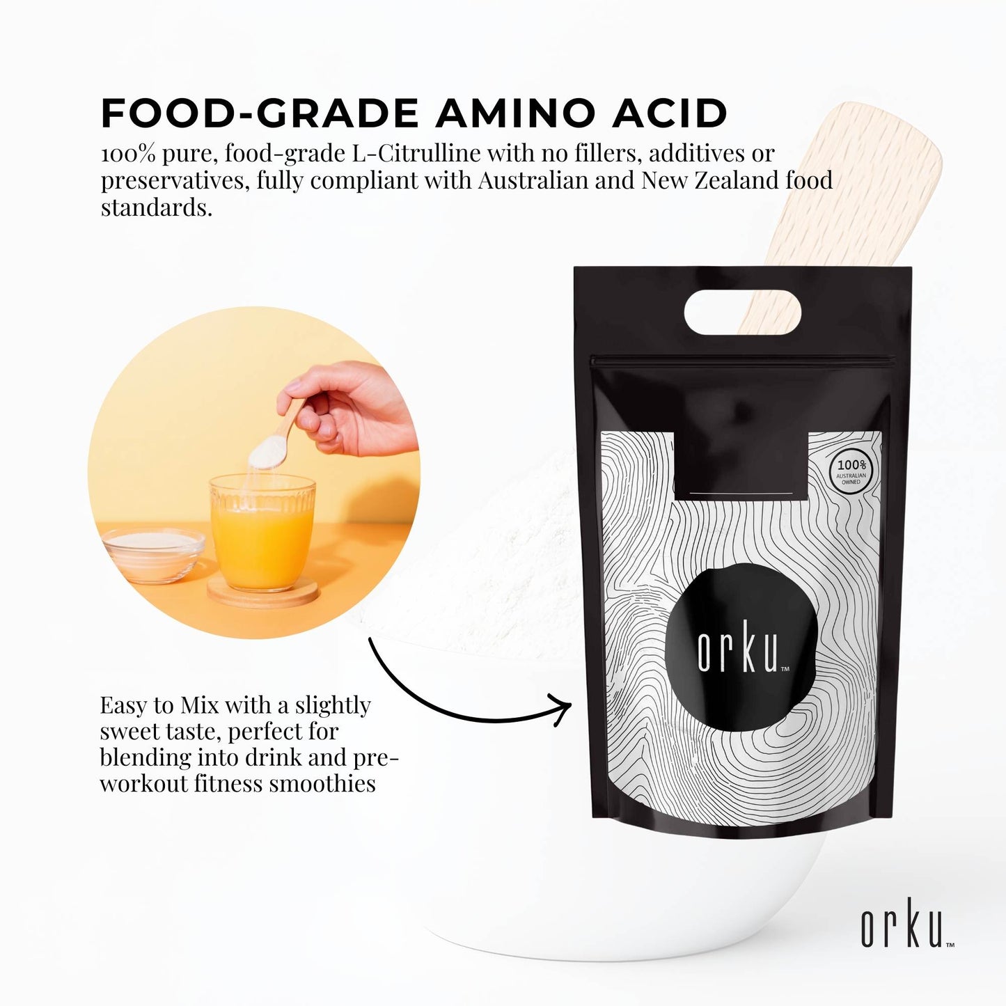 Orku L-Citrulline Powder - 100 % Pure Food Grade Amino Acid