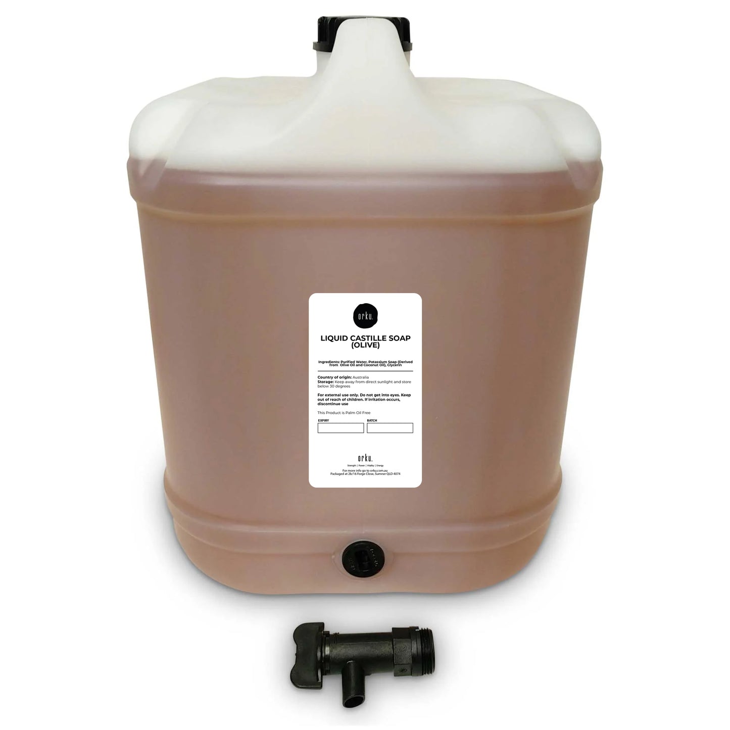 Orku 20L Liquid Castile Soap - Pure Unscented Natural Olive Oil Concentrate Bulk