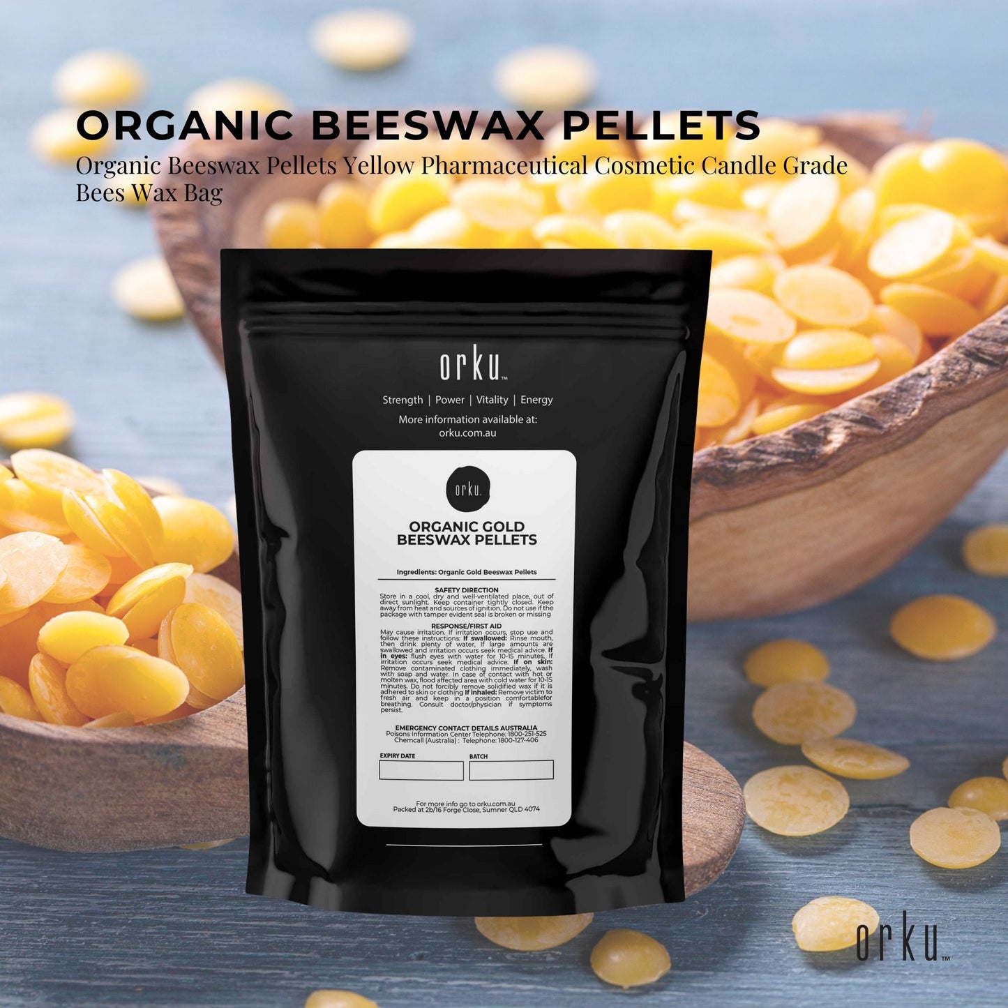 Orku Organic Beeswax Pellets Yellow - Cosmetic Grade Quality Pure Bees Wax