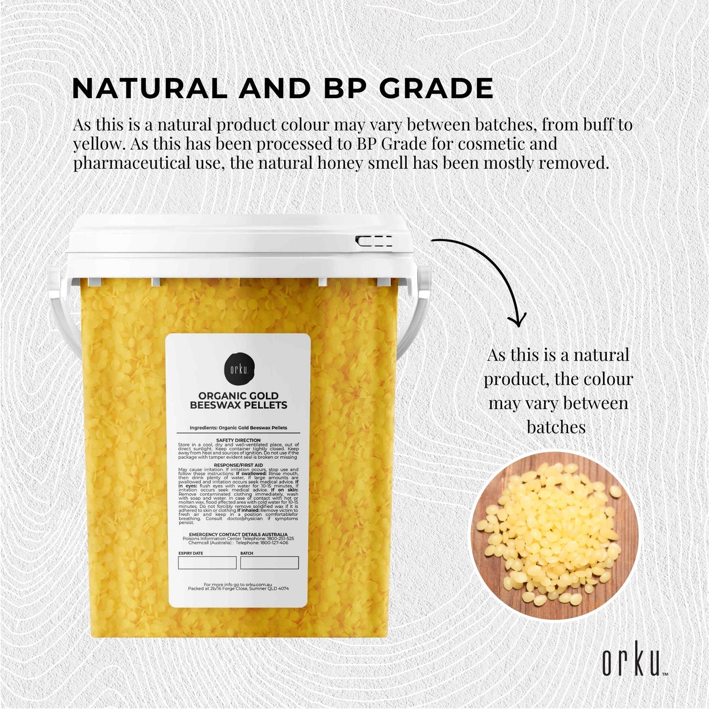 Orku Organic Beeswax Pellets Yellow Tubs - Cosmetic Quality Pure Bees Wax