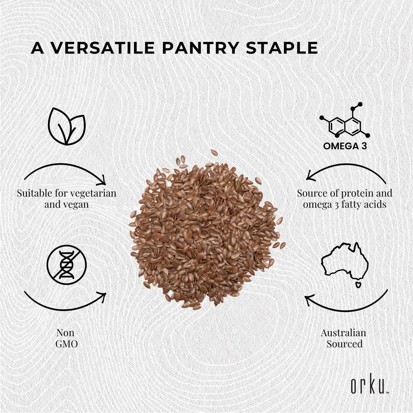 Orku Organic Brown Linseed Flaxseed Whole Grain Non GMO