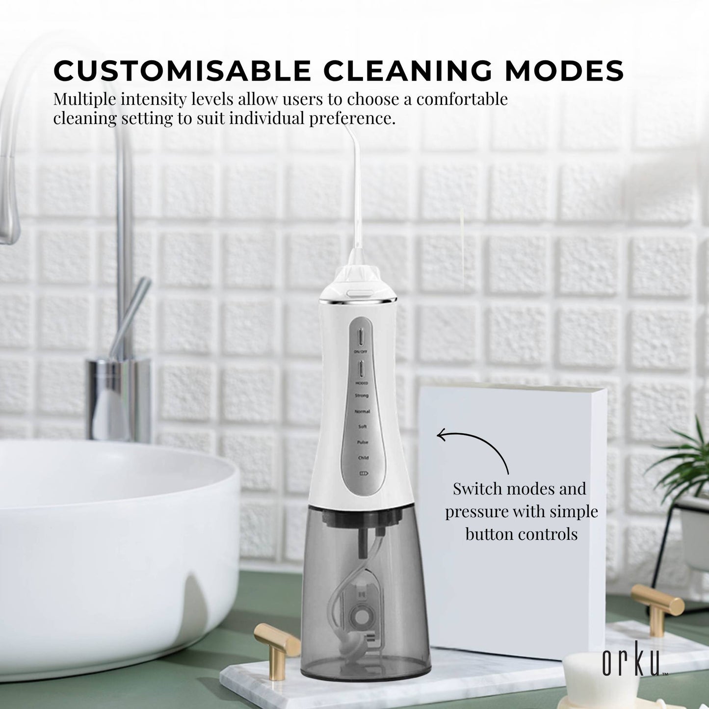 Orku Portable Oral Irrigator Flosser 350ml - Rechargeable Teeth Cleaner
